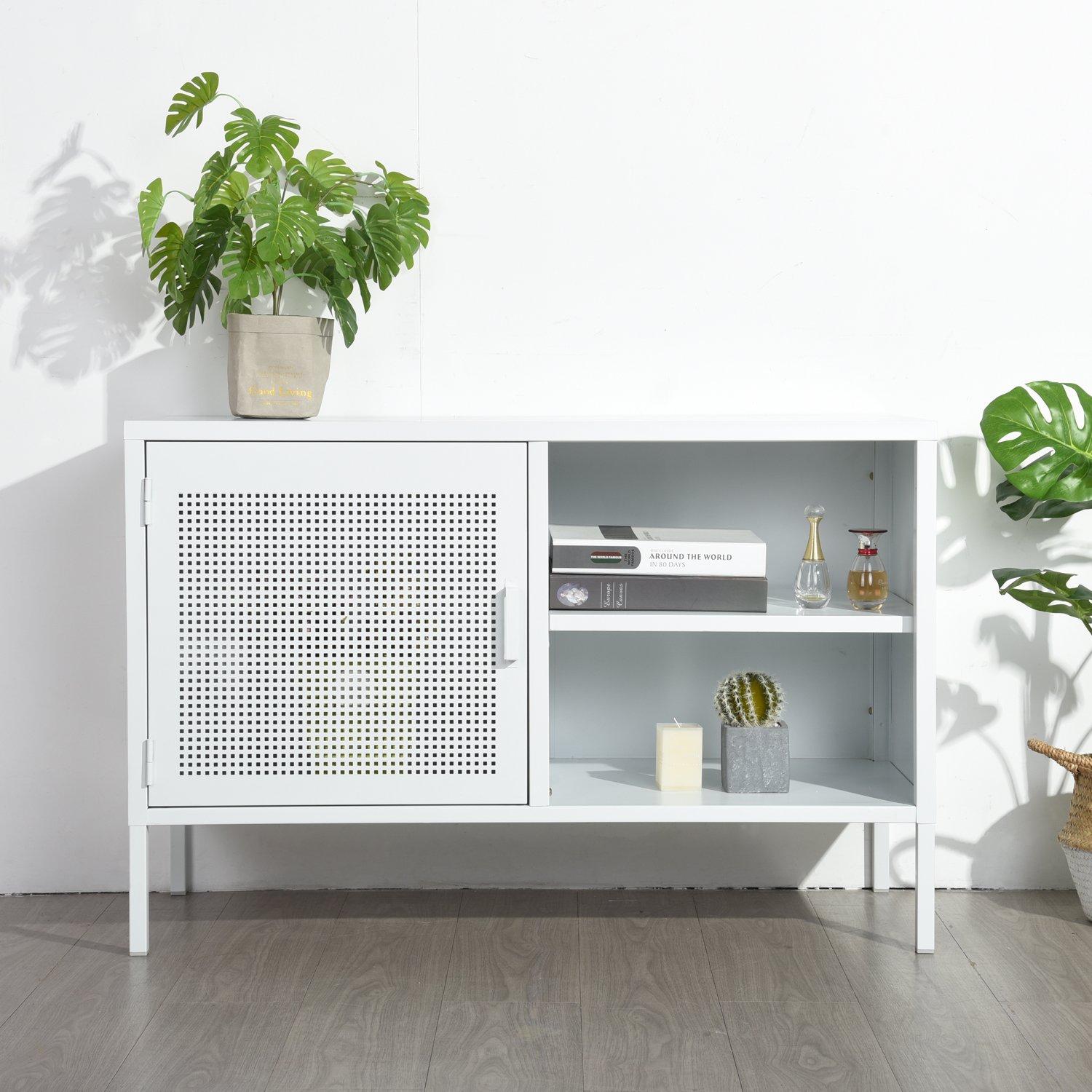 Bianco - FurnitureR - Storage Cabinet with Shelves and Perforated Door White 96.5 x 40 x 64.5 cm - 2