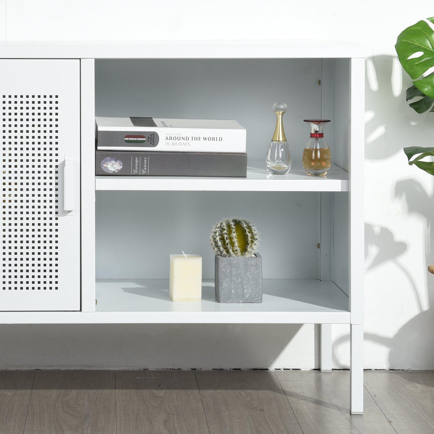 Bianco - FurnitureR - Storage Cabinet with Shelves and Perforated Door White 96.5 x 40 x 64.5 cm - 3