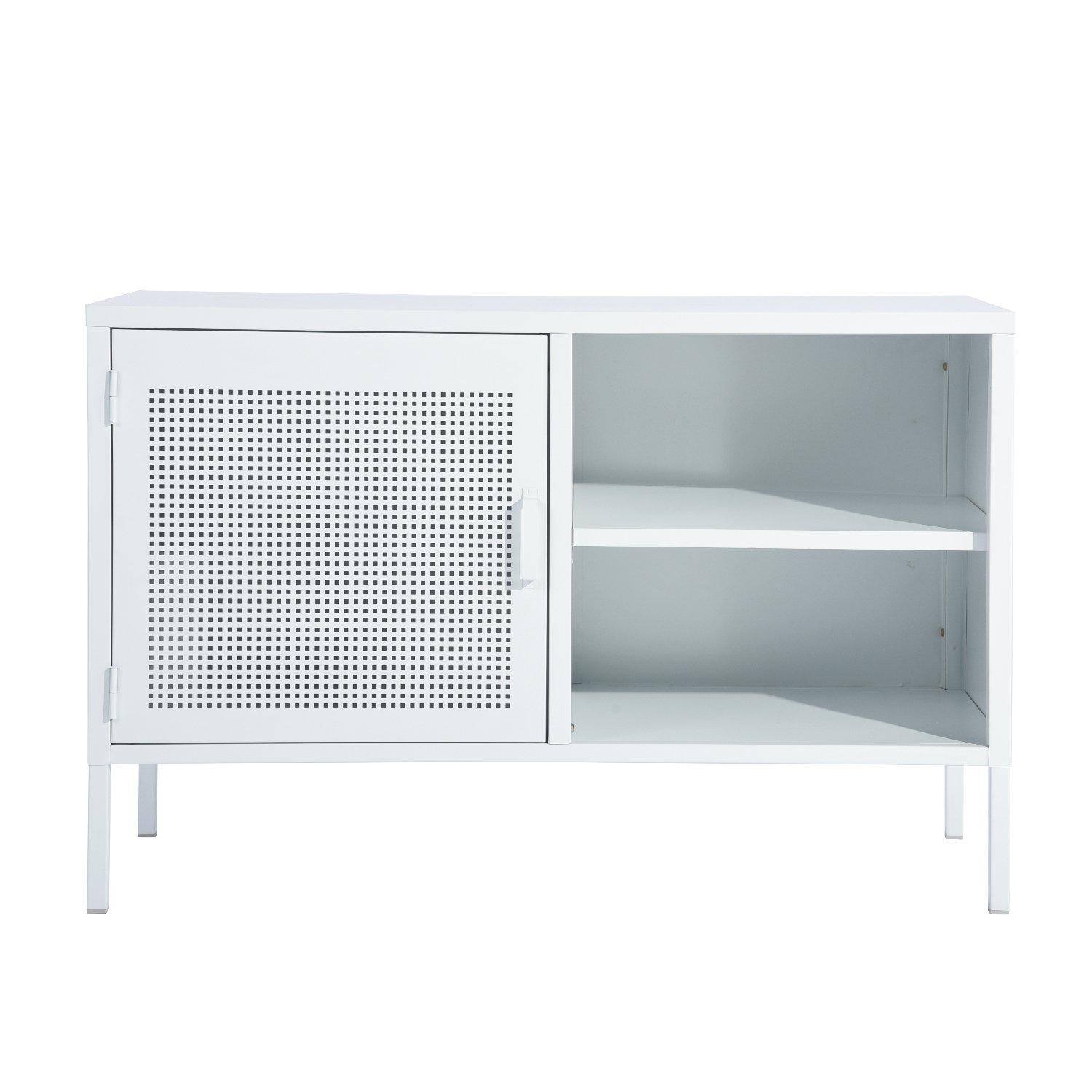 Bianco - FurnitureR - Storage Cabinet with Shelves and Perforated Door White 96.5 x 40 x 64.5 cm - 4