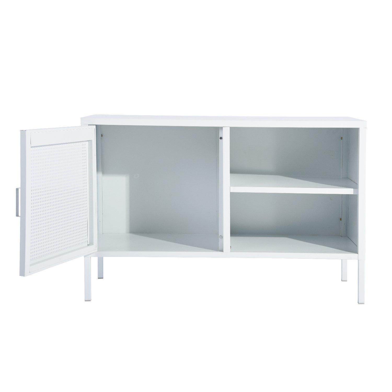 Bianco - FurnitureR - Storage Cabinet with Shelves and Perforated Door White 96.5 x 40 x 64.5 cm - 5