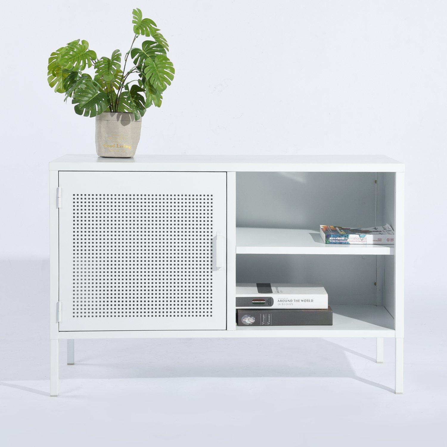 Bianco - FurnitureR - Storage Cabinet with Shelves and Perforated Door White 96.5 x 40 x 64.5 cm - 7