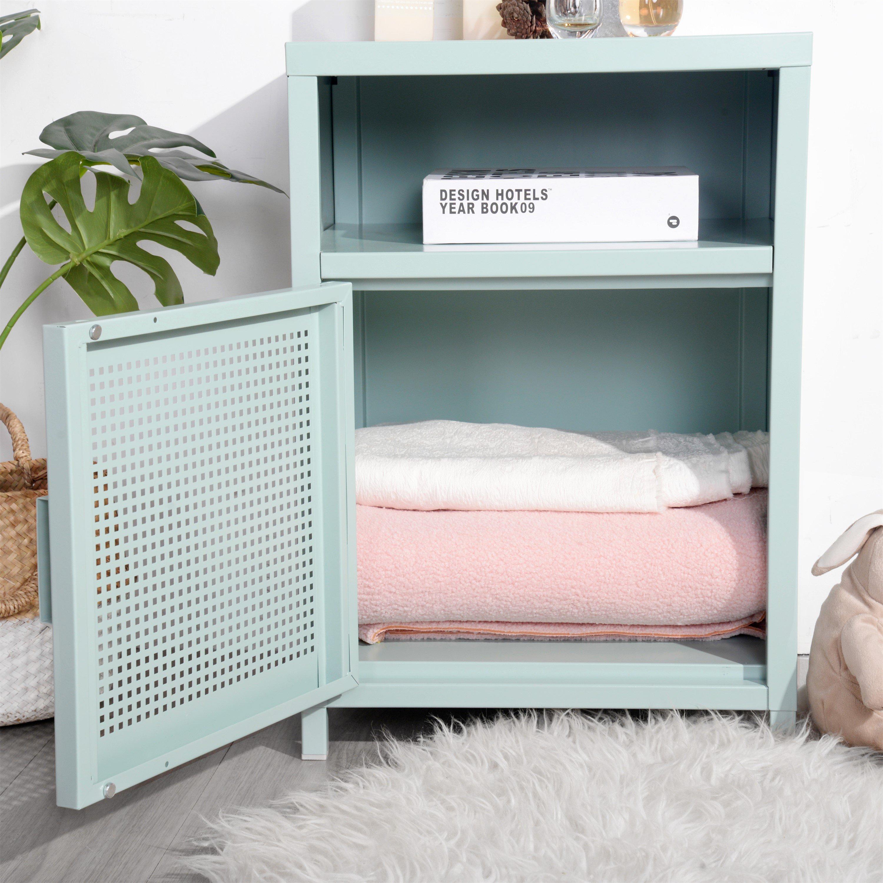 Green - FurnitureR - Storage Cabinet with Perforated Door and Open Shelf 39 x 35 x 56 cm - 3
