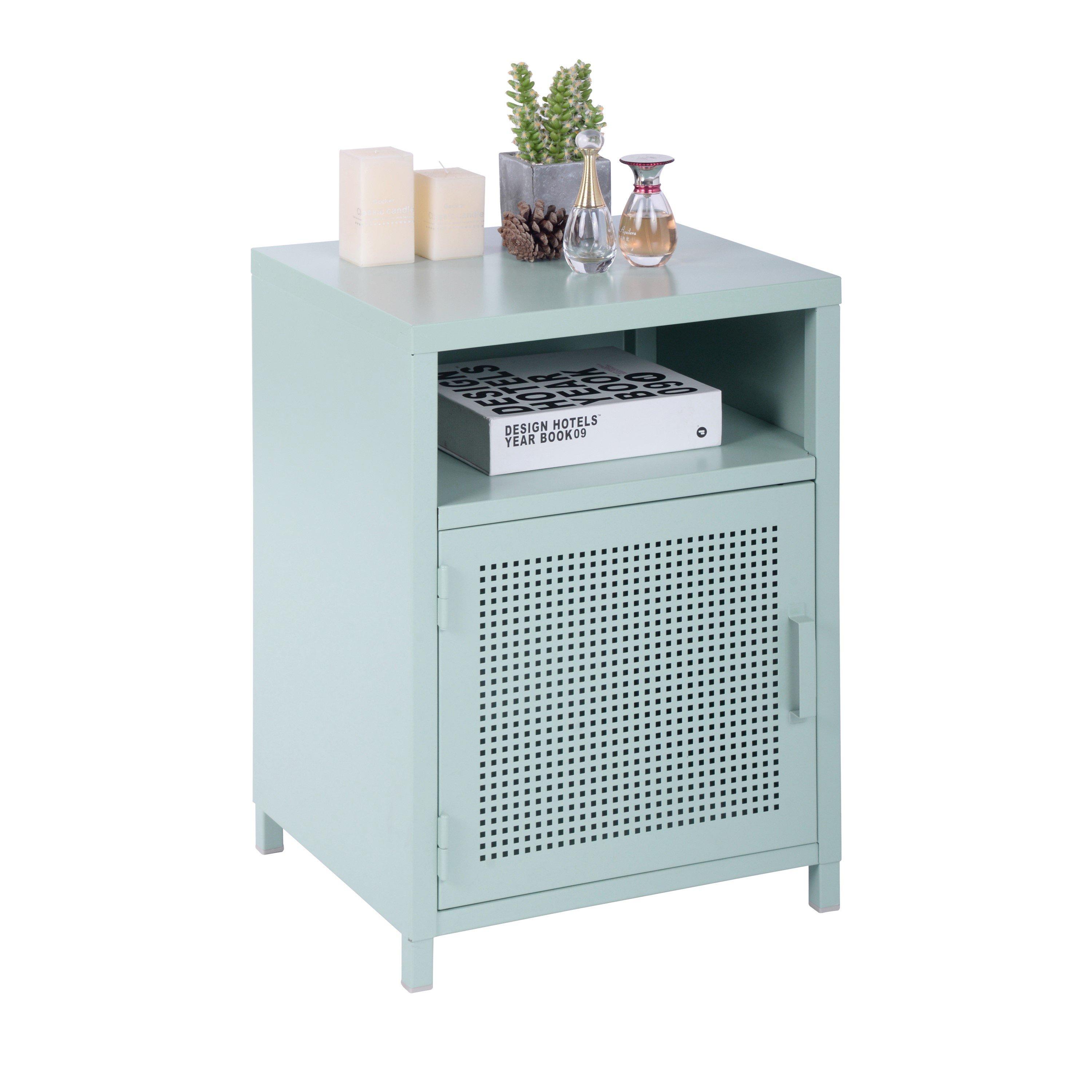 Green - FurnitureR - Storage Cabinet with Perforated Door and Open Shelf 39 x 35 x 56 cm - 4