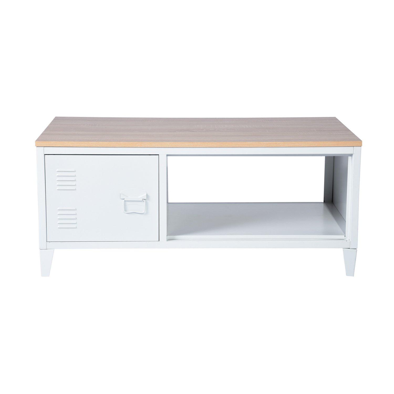 White - FurnitureR - Coffee Table with Storage Cabinet and Open Shelf 110.5 x 55.5 x 48 cm - 4