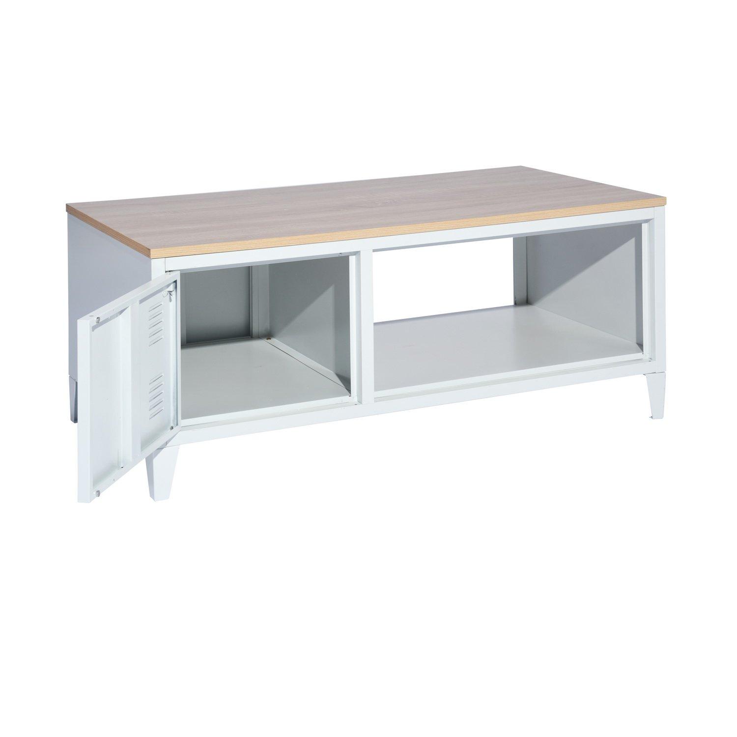 White - FurnitureR - Coffee Table with Storage Cabinet and Open Shelf 110.5 x 55.5 x 48 cm - 6