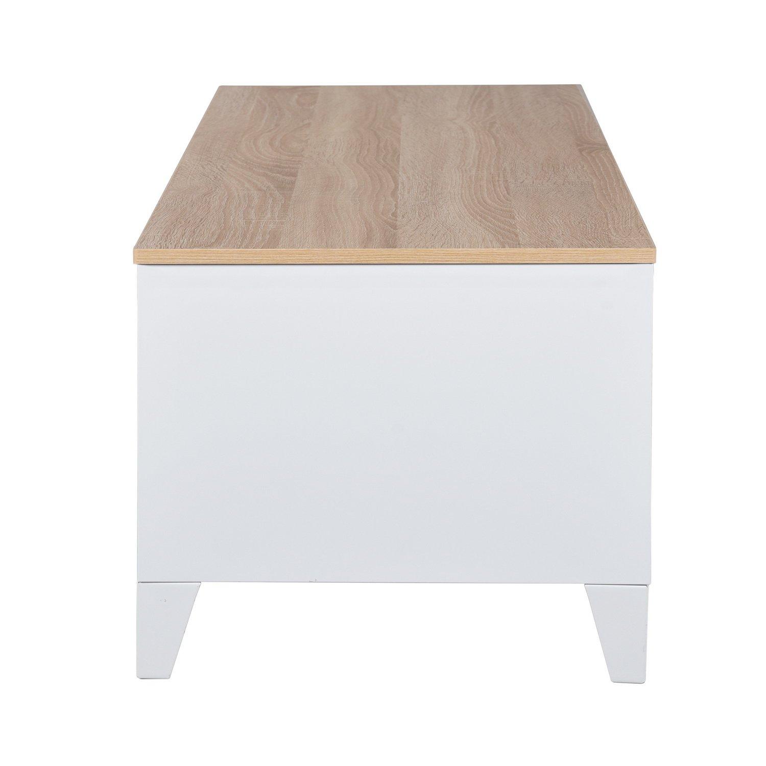 White - FurnitureR - Coffee Table with Storage Cabinet and Open Shelf 110.5 x 55.5 x 48 cm - 7