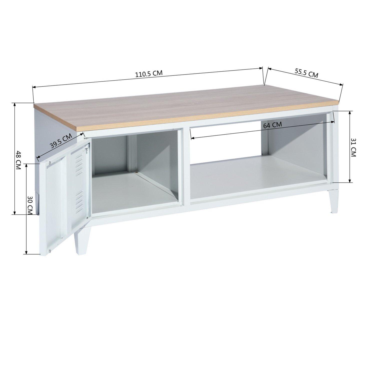 White - FurnitureR - Coffee Table with Storage Cabinet and Open Shelf 110.5 x 55.5 x 48 cm - 9