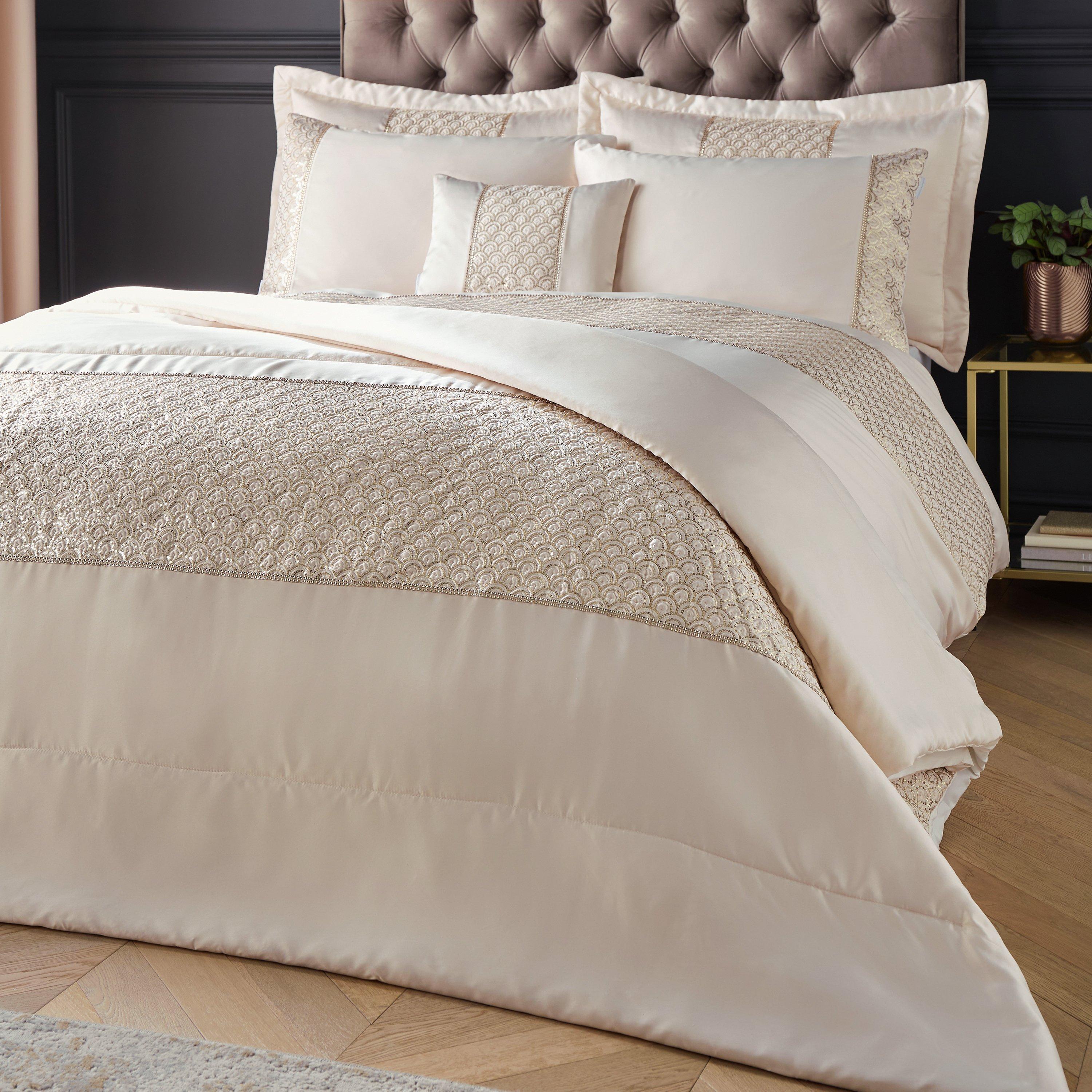 Champagne Gold - Catherine Lansfield - Deco Sequin Quilted Pillow sham Pair - 2