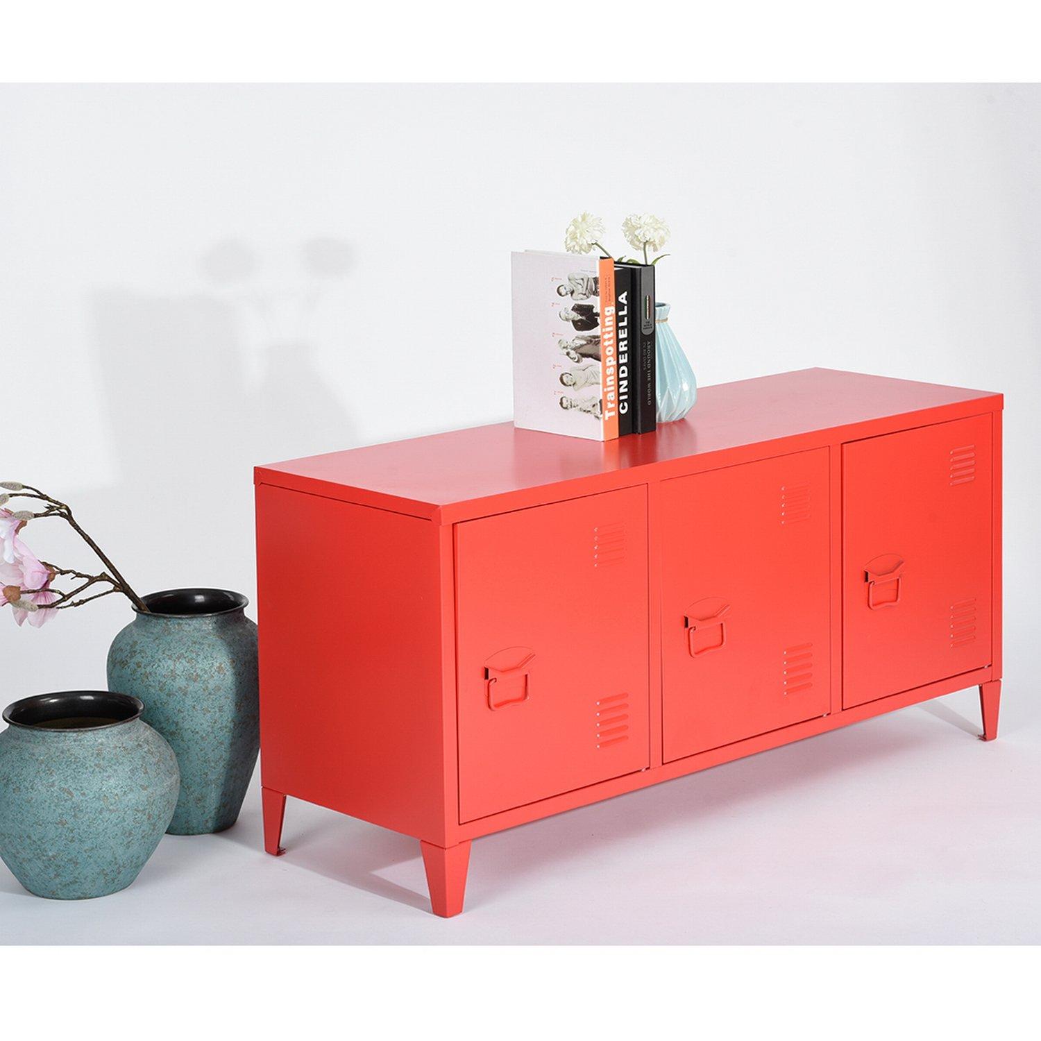Red - FurnitureR - Sideboard Cabinet with 3 Doors and Internal Shelves 120 x 40 x 58 cm - 2
