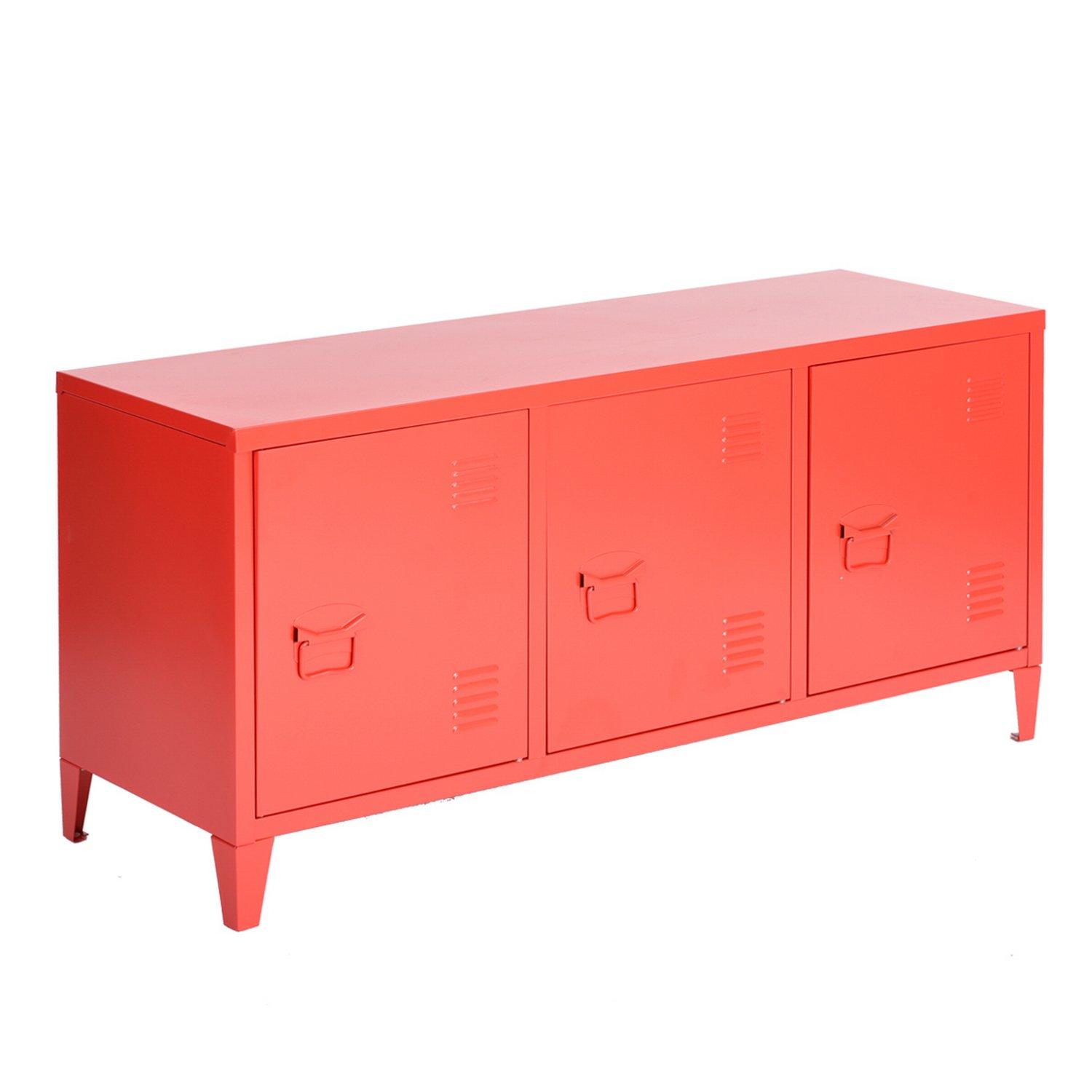 Red - FurnitureR - Sideboard Cabinet with 3 Doors and Internal Shelves 120 x 40 x 58 cm - 4