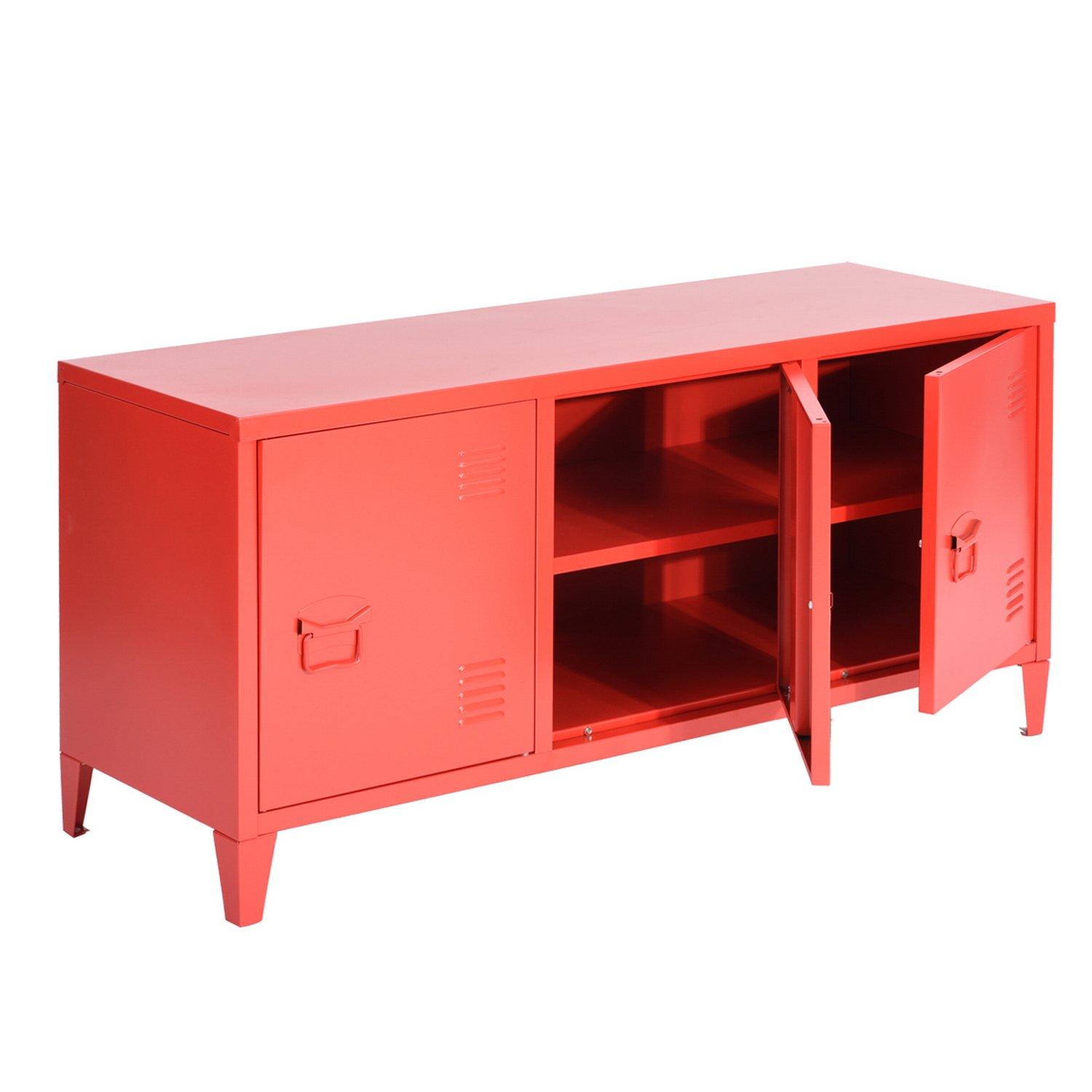 Red - FurnitureR - Sideboard Cabinet with 3 Doors and Internal Shelves 120 x 40 x 58 cm - 5
