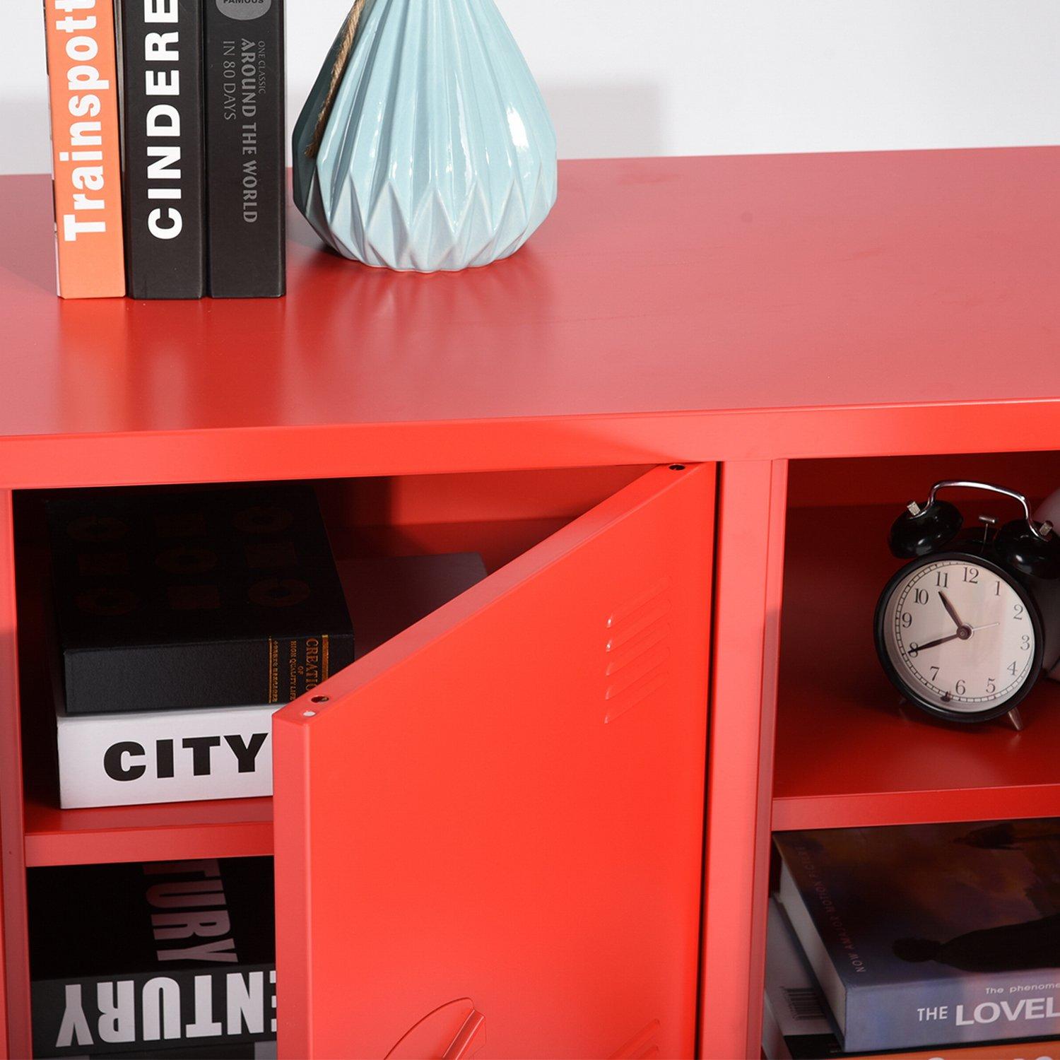 Red - FurnitureR - Sideboard Cabinet with 3 Doors and Internal Shelves 120 x 40 x 58 cm - 7