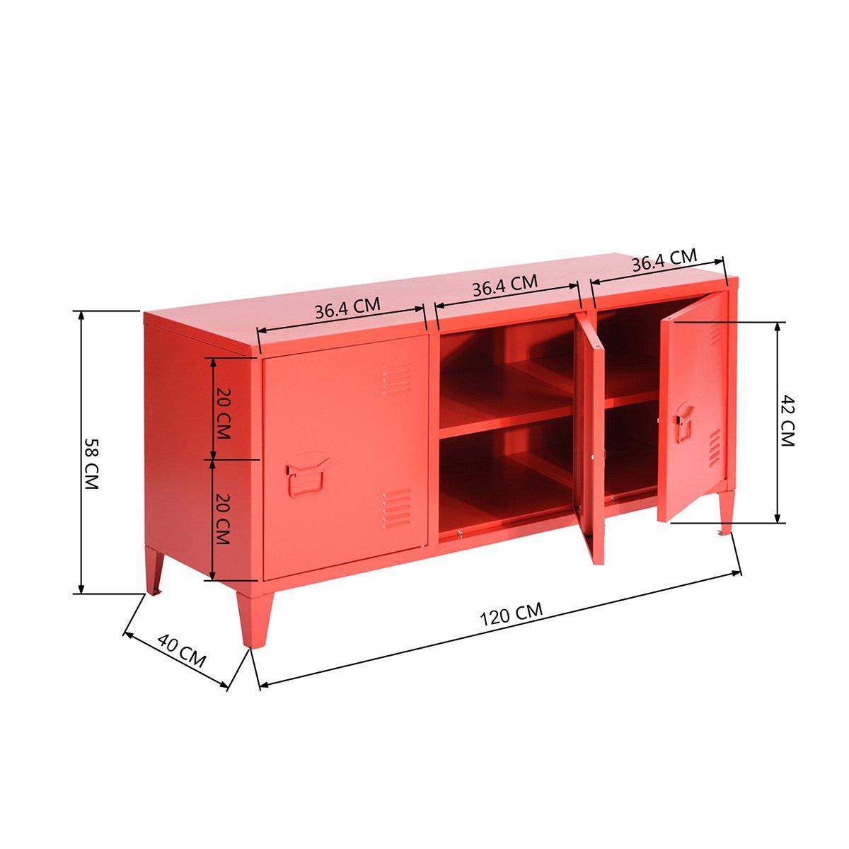 Red - FurnitureR - Sideboard Cabinet with 3 Doors and Internal Shelves 120 x 40 x 58 cm - 8