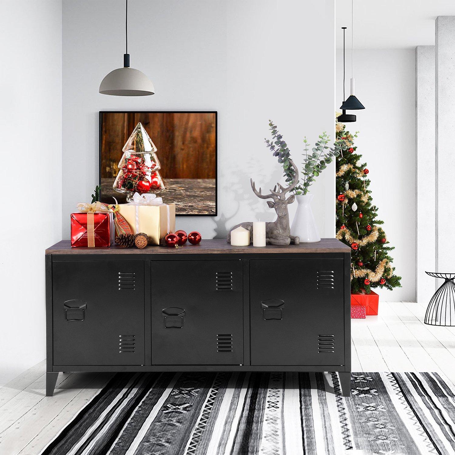 Black - FurnitureR - Sideboard Cabinet with 3 Doors and Shelves 120.5 x 40.5 x 50 cm - 1