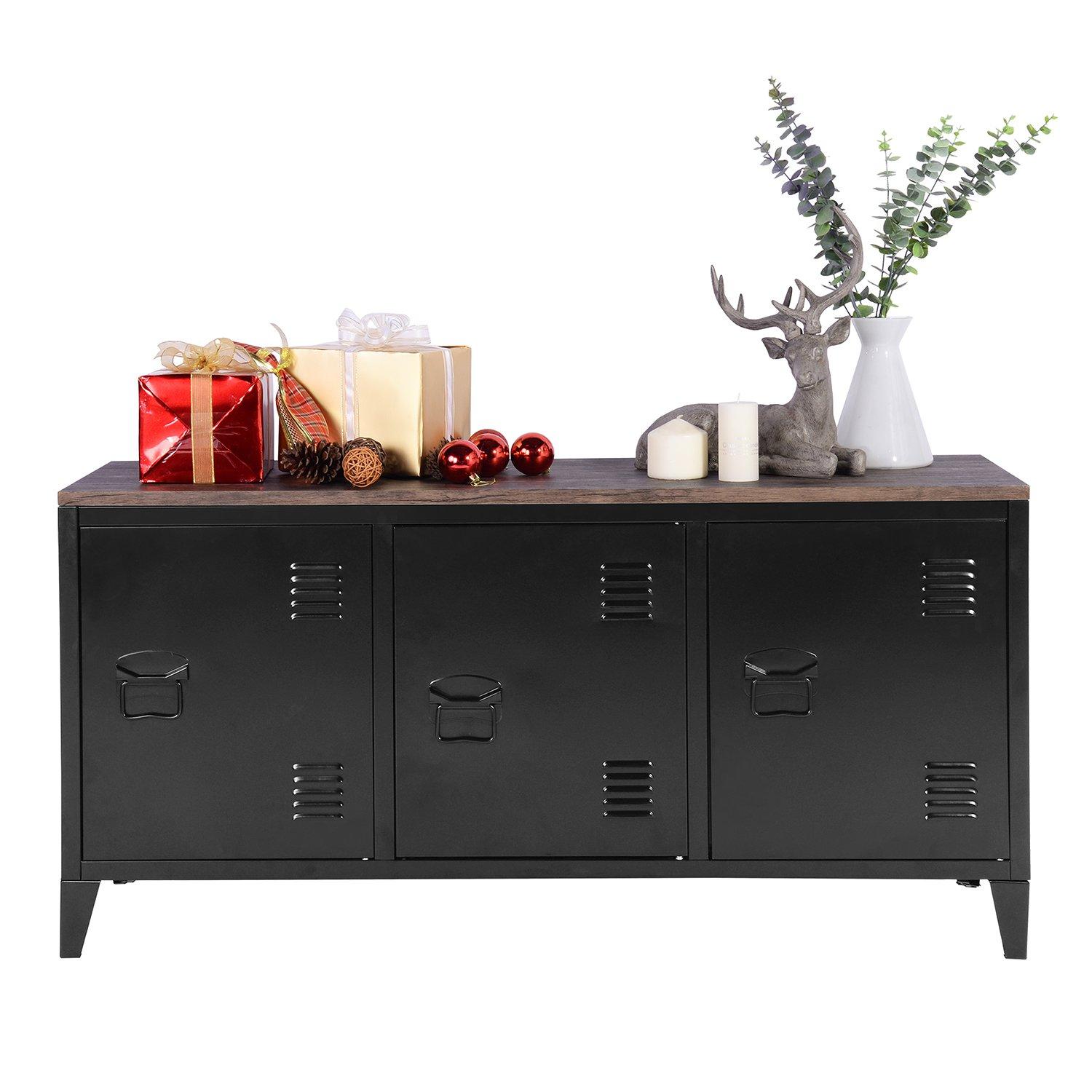 Black - FurnitureR - Sideboard Cabinet with 3 Doors and Shelves 120.5 x 40.5 x 50 cm - 2