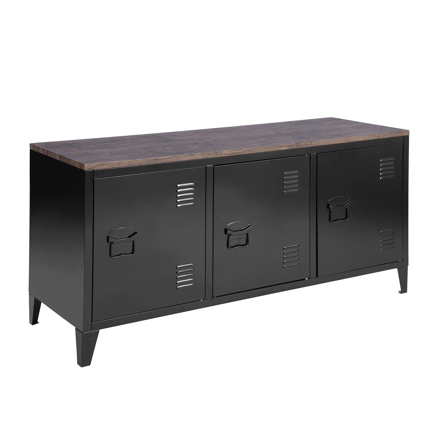 Black - FurnitureR - Sideboard Cabinet with 3 Doors and Shelves 120.5 x 40.5 x 50 cm - 4
