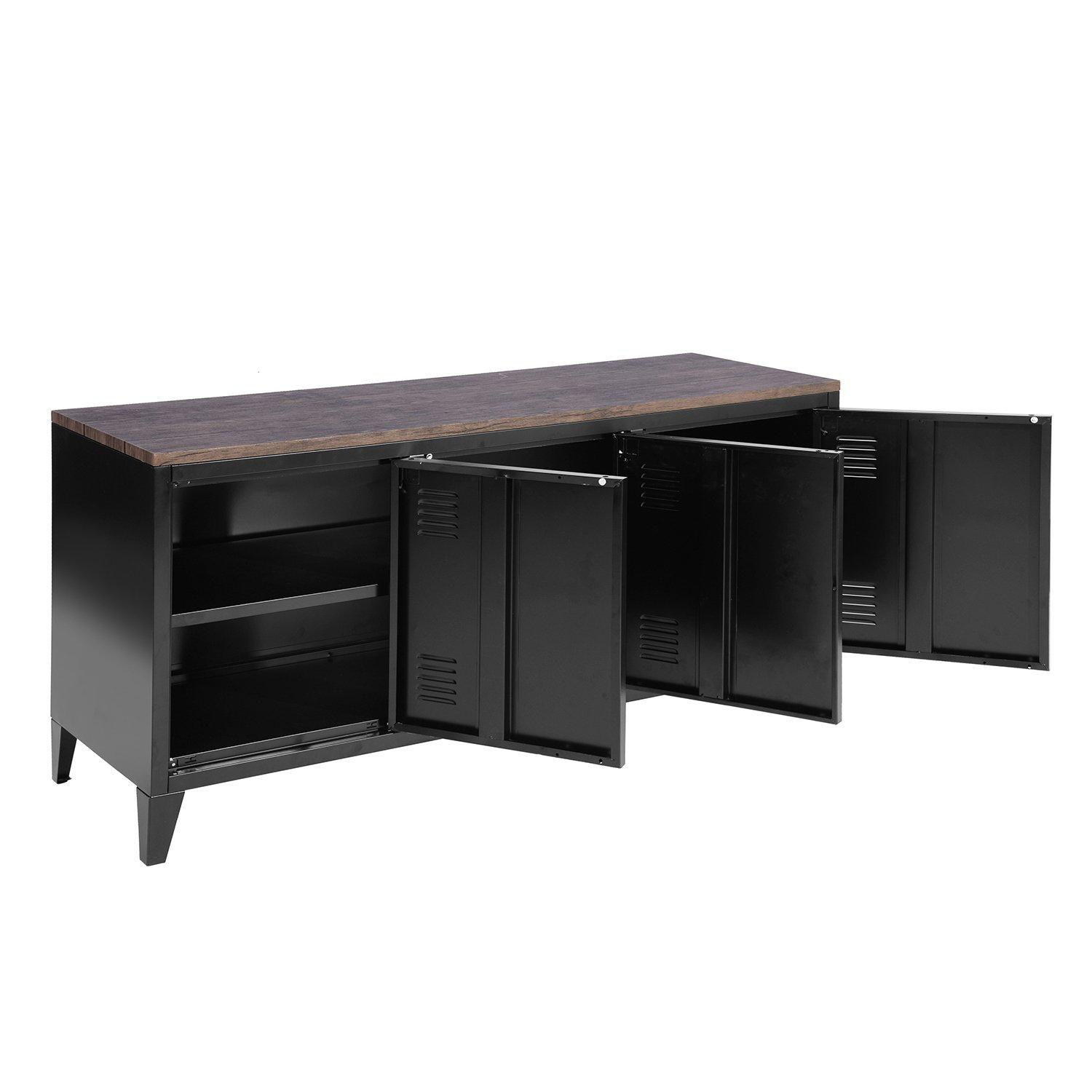 Black - FurnitureR - Sideboard Cabinet with 3 Doors and Shelves 120.5 x 40.5 x 50 cm - 5