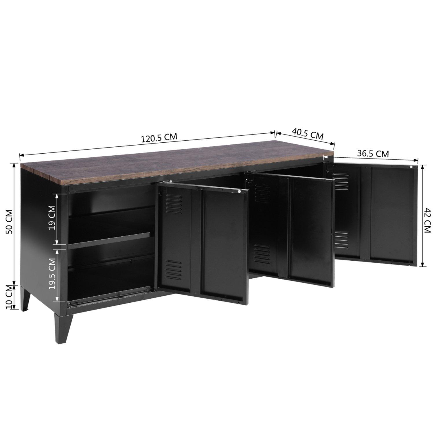 Black - FurnitureR - Sideboard Cabinet with 3 Doors and Shelves 120.5 x 40.5 x 50 cm - 9