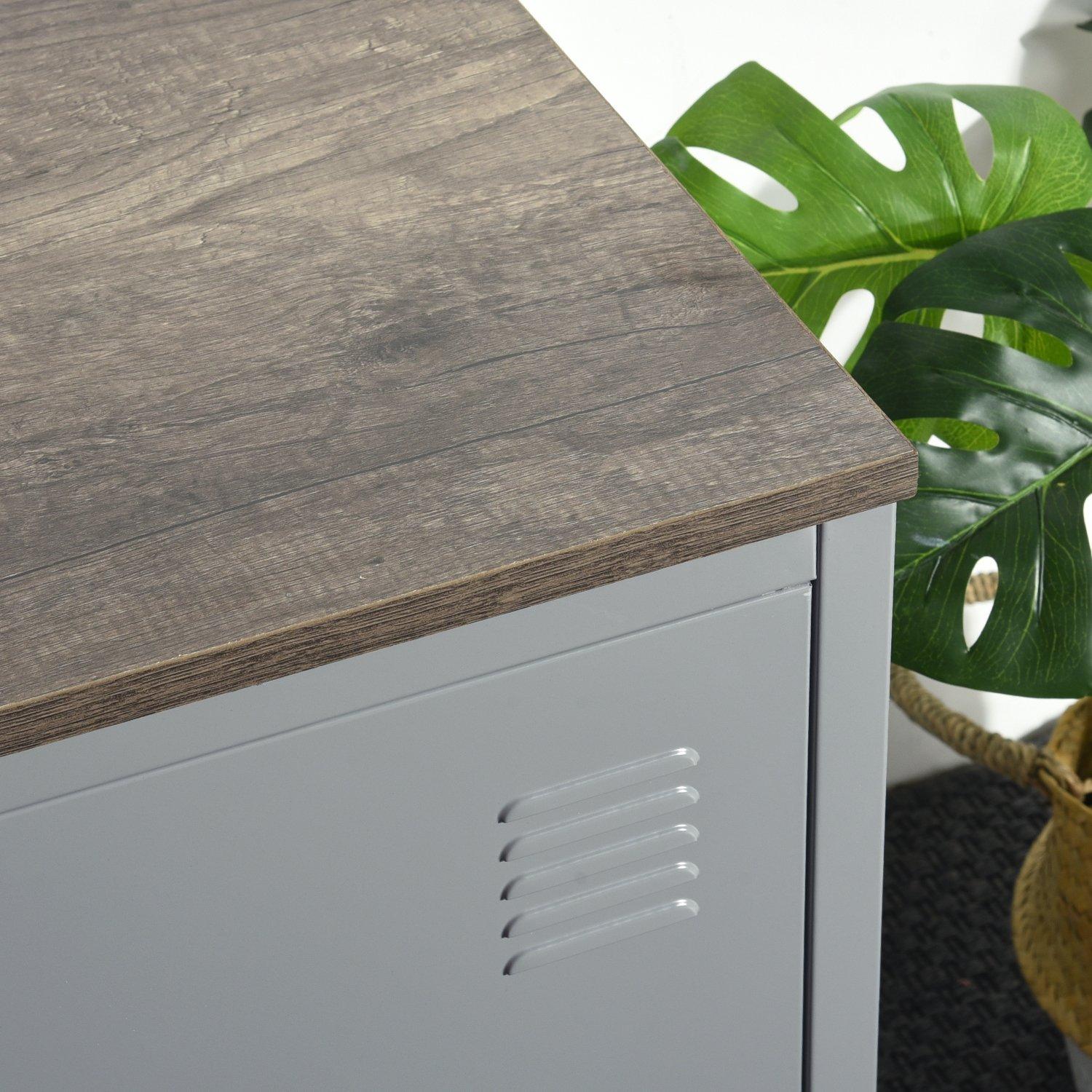 Grey - FurnitureR - Sideboard Cabinet with 3 Doors and Wood-Effect Top 120.5 x 40.5 x 60 cm - 3