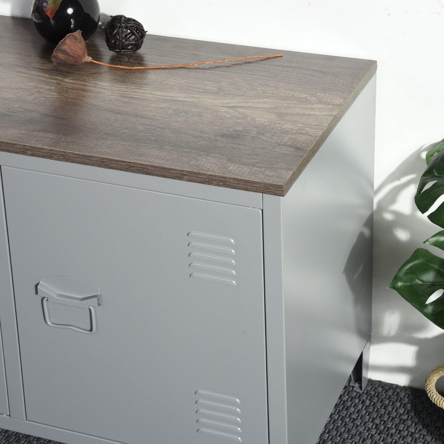 Grey - FurnitureR - Sideboard Cabinet with 3 Doors and Wood-Effect Top 120.5 x 40.5 x 60 cm - 4