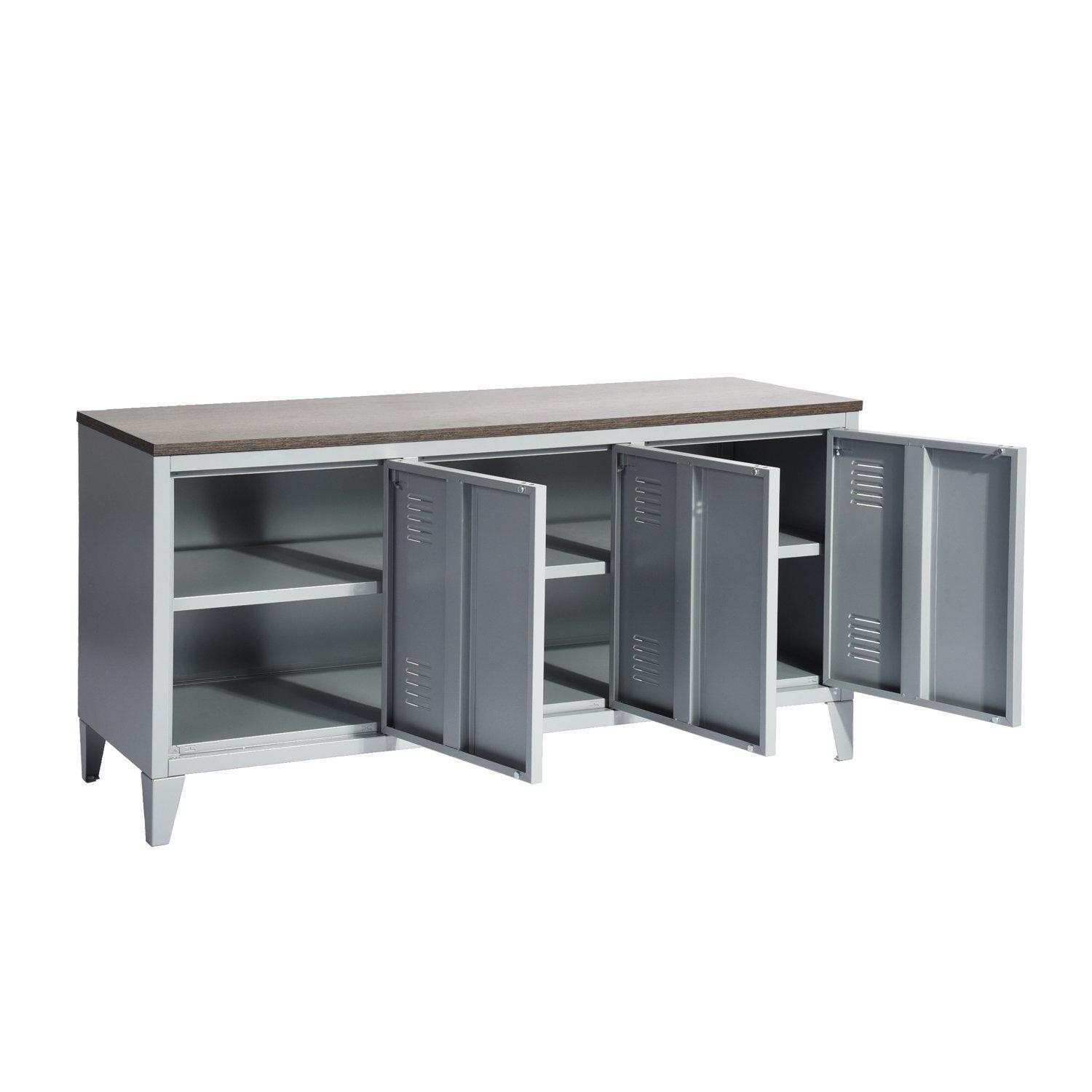 Grey - FurnitureR - Sideboard Cabinet with 3 Doors and Wood-Effect Top 120.5 x 40.5 x 60 cm - 6