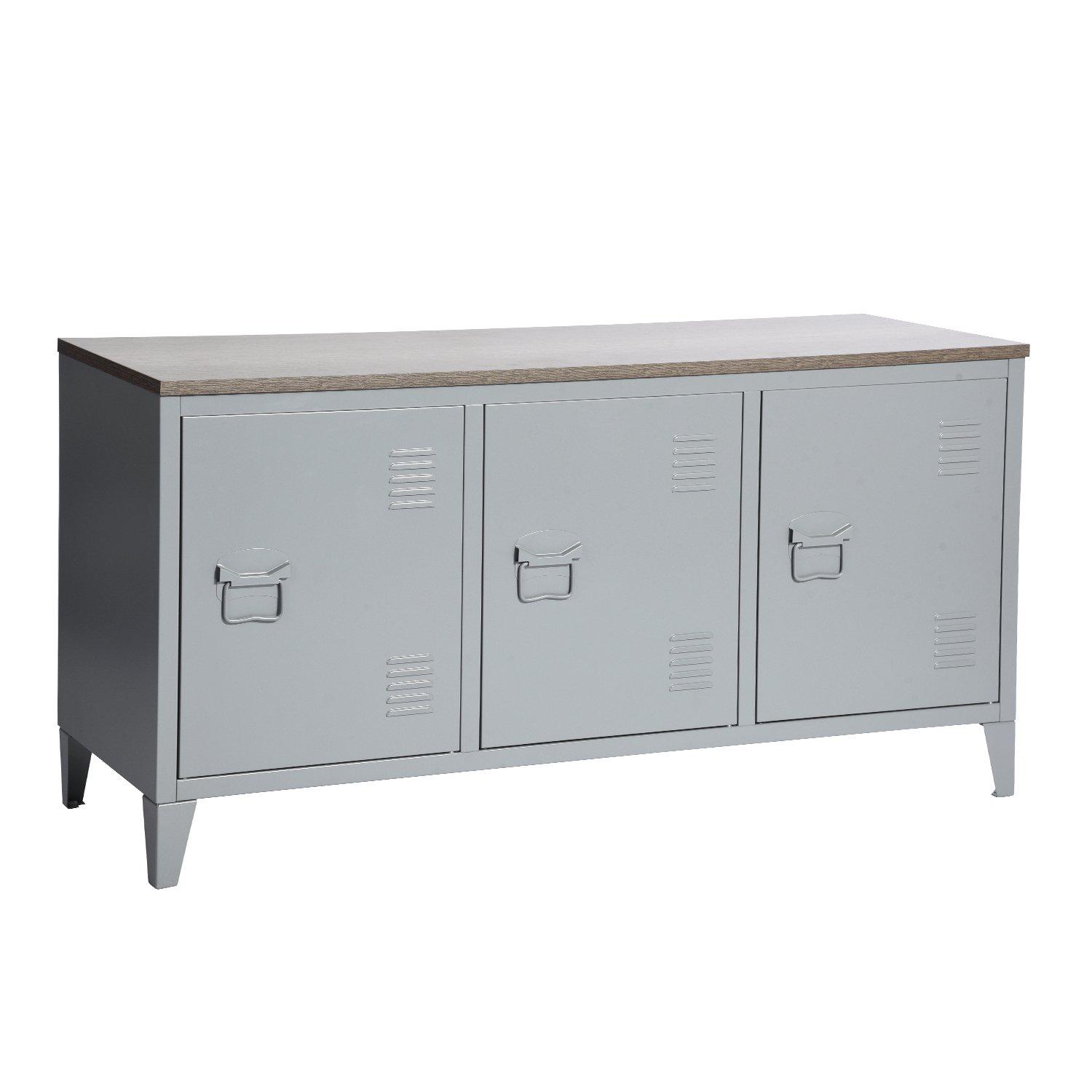 Grey - FurnitureR - Sideboard Cabinet with 3 Doors and Wood-Effect Top 120.5 x 40.5 x 60 cm - 8