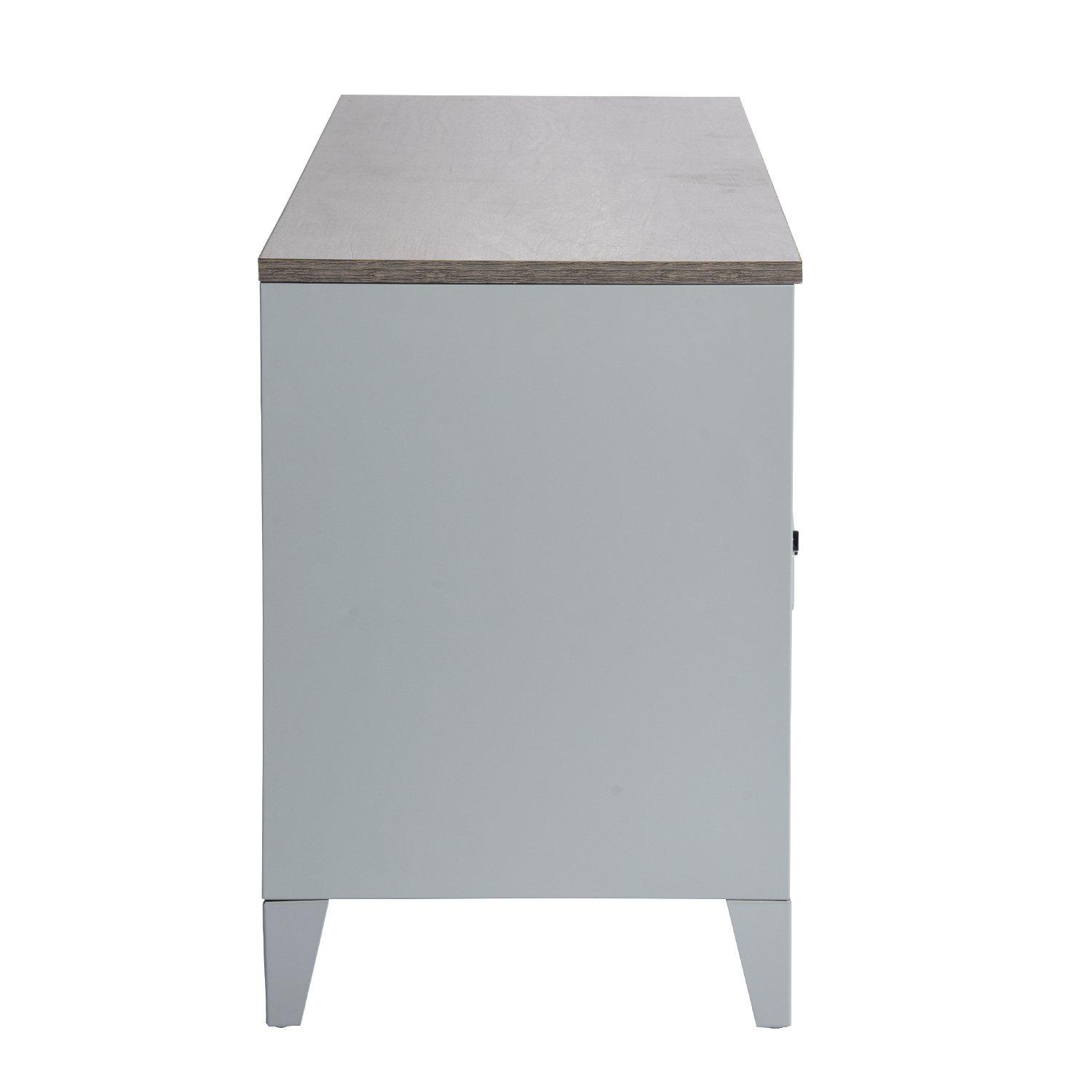 Grey - FurnitureR - Sideboard Cabinet with 3 Doors and Wood-Effect Top 120.5 x 40.5 x 60 cm - 9