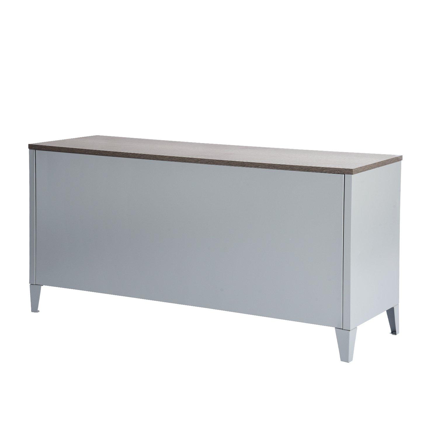 Grey - FurnitureR - Sideboard Cabinet with 3 Doors and Wood-Effect Top 120.5 x 40.5 x 60 cm - 10