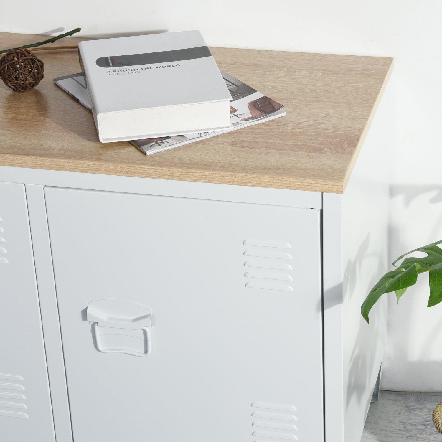 White - FurnitureR - Sideboard Cabinet with 3 Doors and Wood-Look Top 120.5 x 40.5 x 60 cm - 4