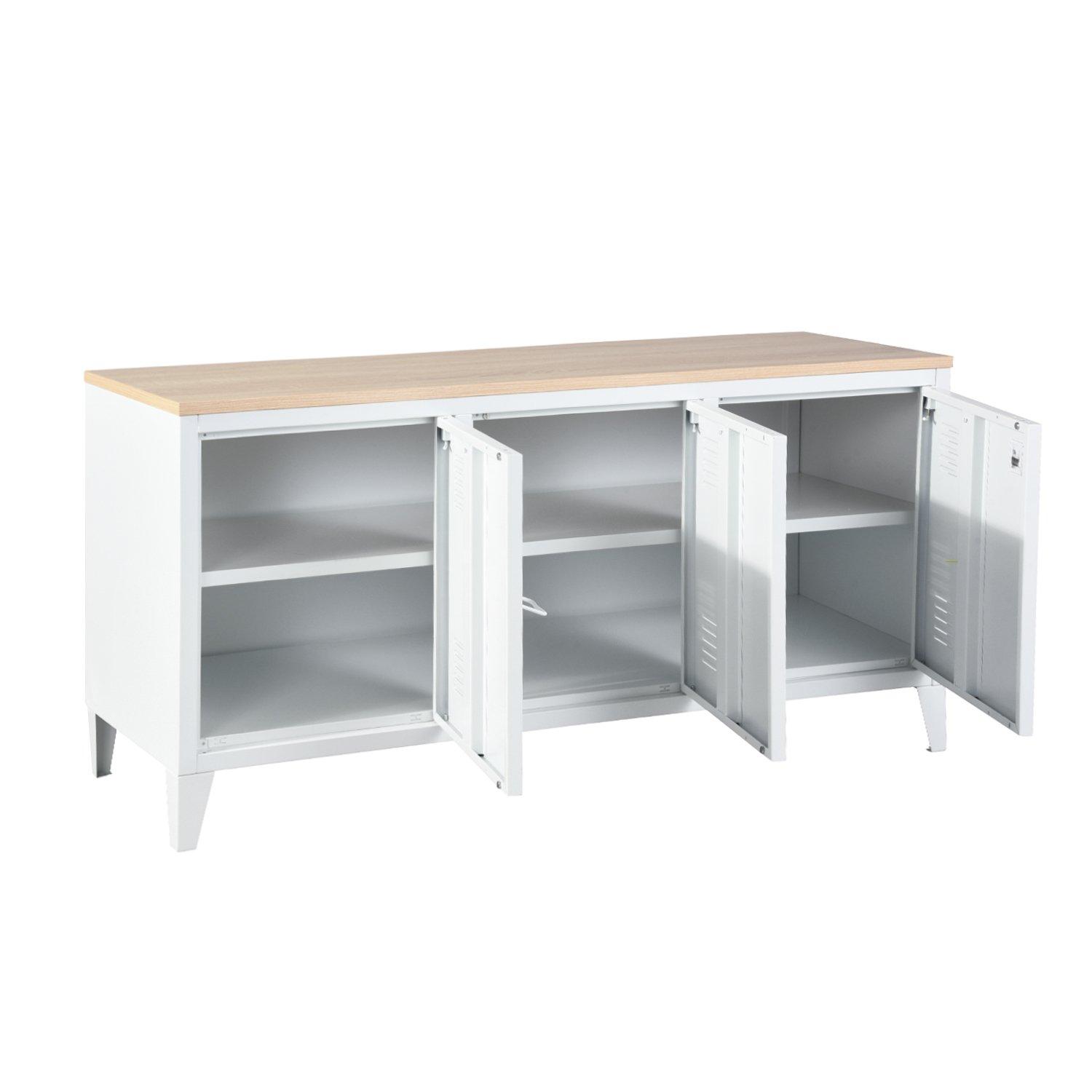 White - FurnitureR - Sideboard Cabinet with 3 Doors and Wood-Look Top 120.5 x 40.5 x 60 cm - 6