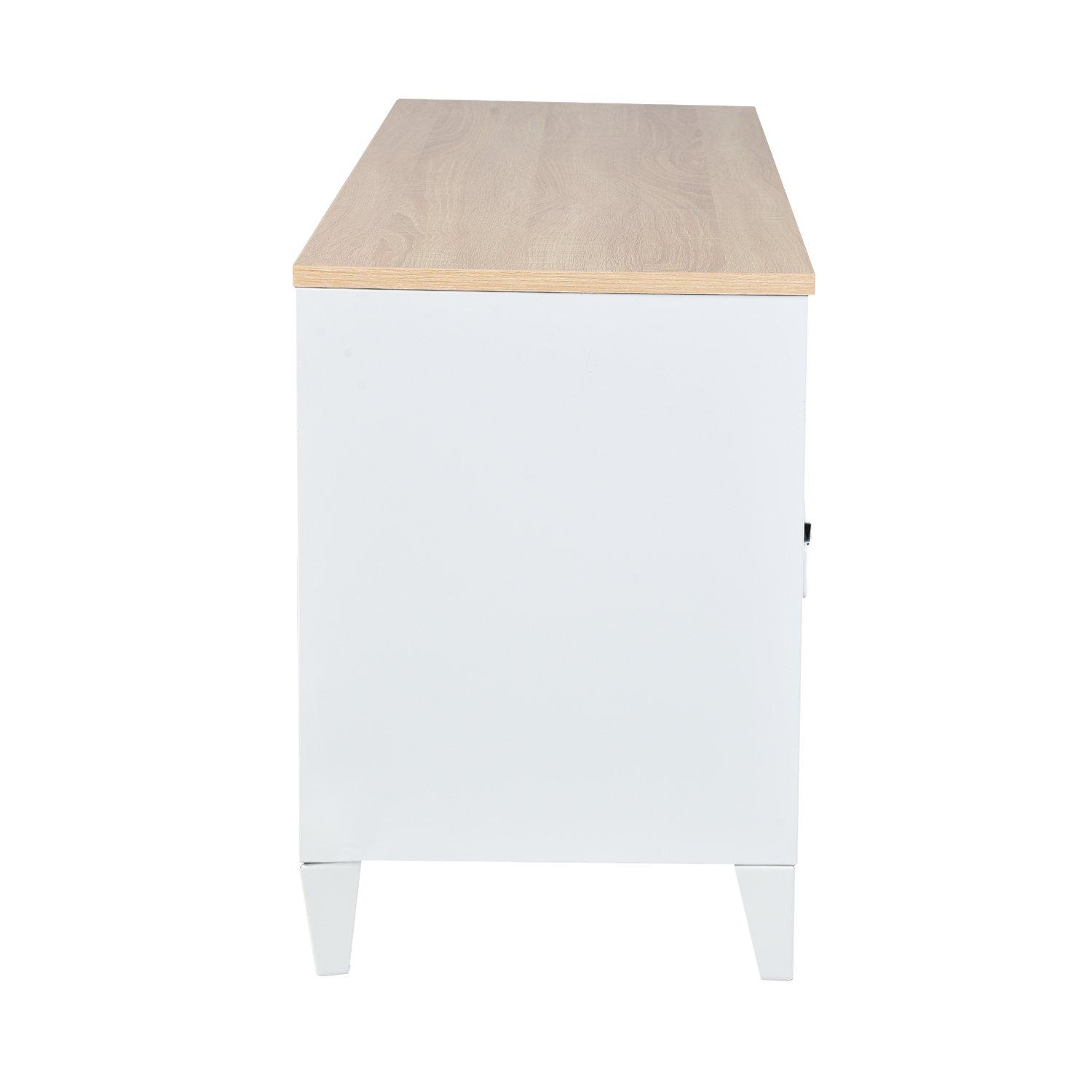 White - FurnitureR - Sideboard Cabinet with 3 Doors and Wood-Look Top 120.5 x 40.5 x 60 cm - 8