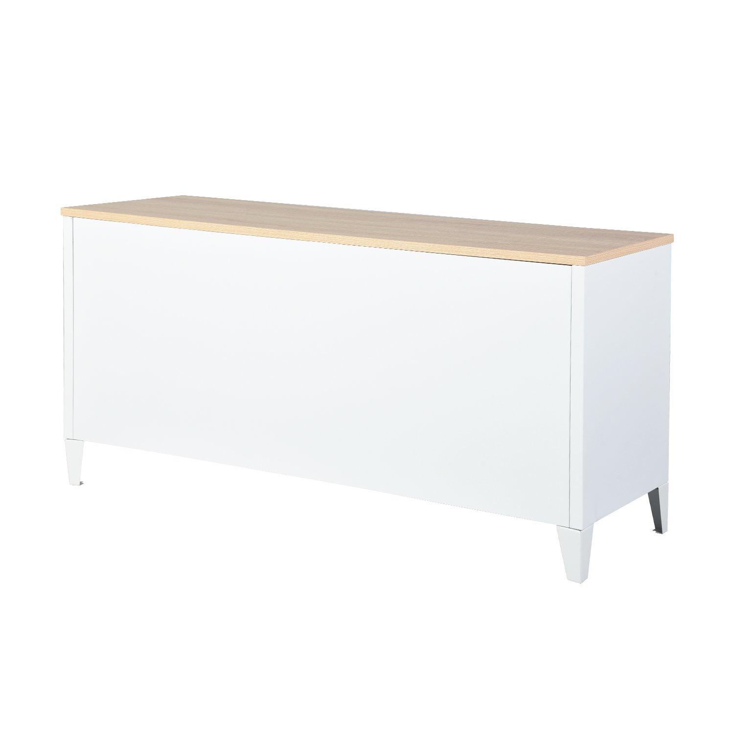 White - FurnitureR - Sideboard Cabinet with 3 Doors and Wood-Look Top 120.5 x 40.5 x 60 cm - 9