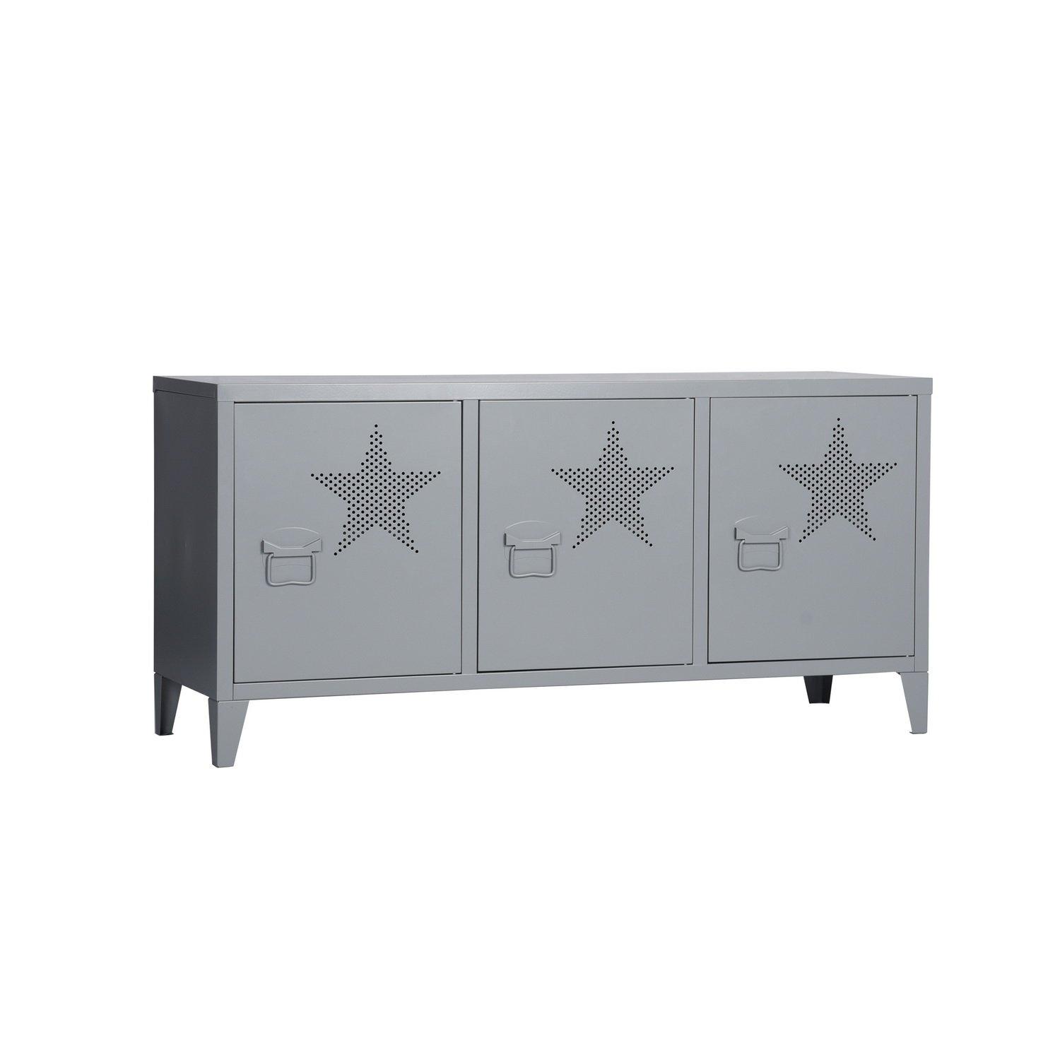 Dark Grey - FurnitureR - Sideboard with Star Pattern Doors and Cable Hole 120 x 40 x 58 cm - 2