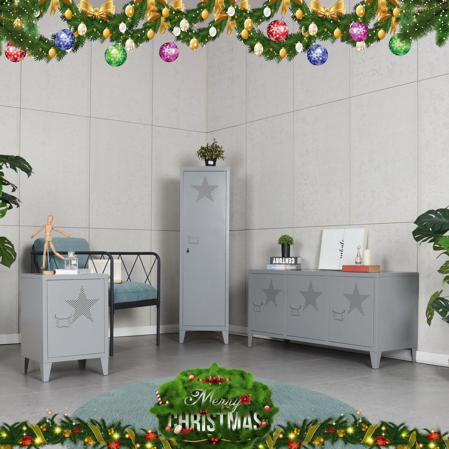 Dark Grey - FurnitureR - Sideboard with Star Pattern Doors and Cable Hole 120 x 40 x 58 cm - 3