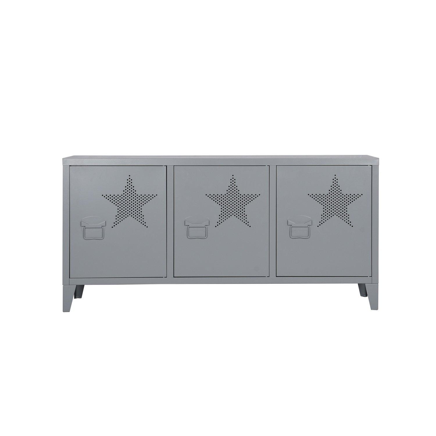 Dark Grey - FurnitureR - Sideboard with Star Pattern Doors and Cable Hole 120 x 40 x 58 cm - 4