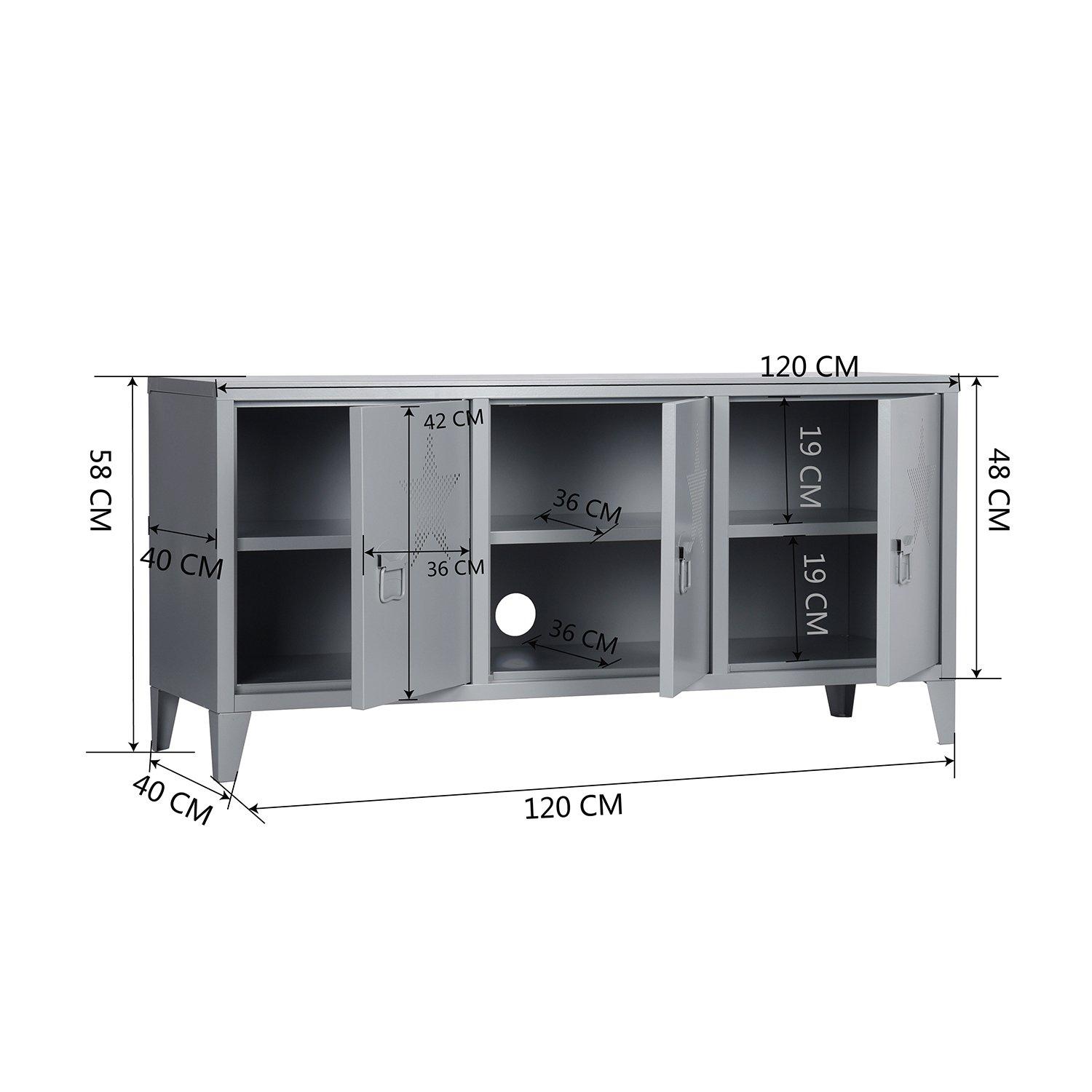 Dark Grey - FurnitureR - Sideboard with Star Pattern Doors and Cable Hole 120 x 40 x 58 cm - 8