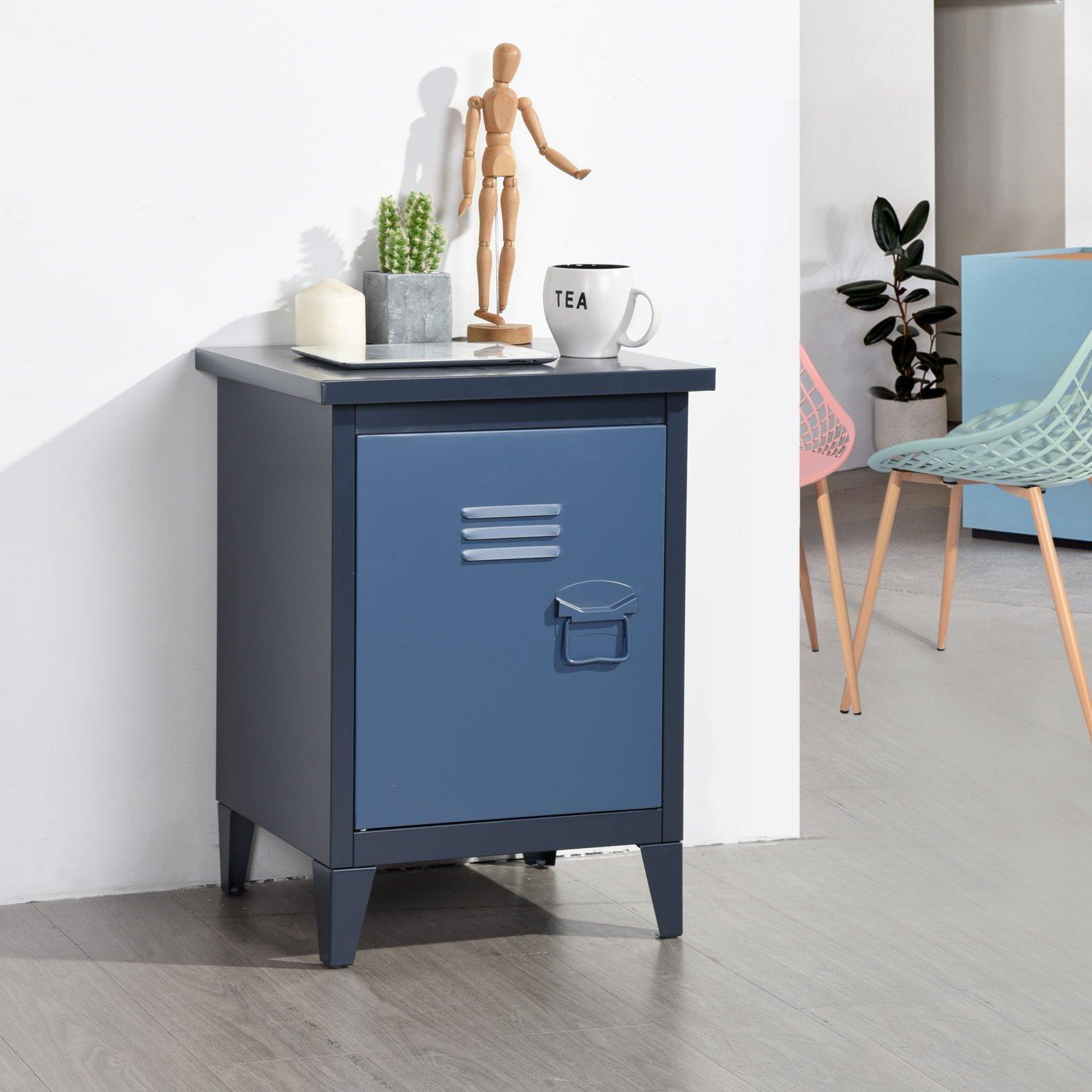Blue - FurnitureR - Bedside Cabinet with Door and Shelf 44 x 39 x 60.5 cm - 2