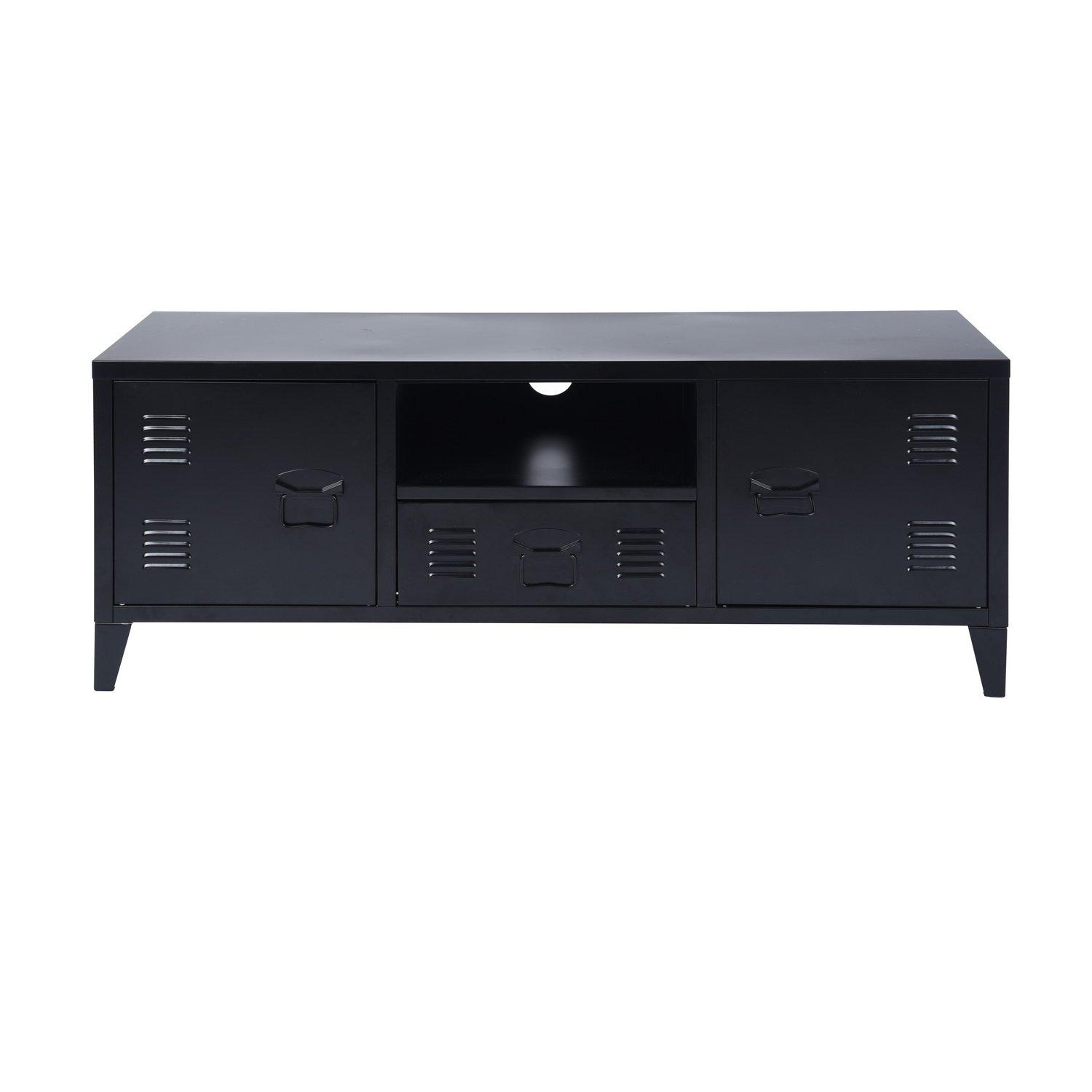 Black - FurnitureR - Metal TV Stand with Storage  120 cm Media Console Cabinet - 4