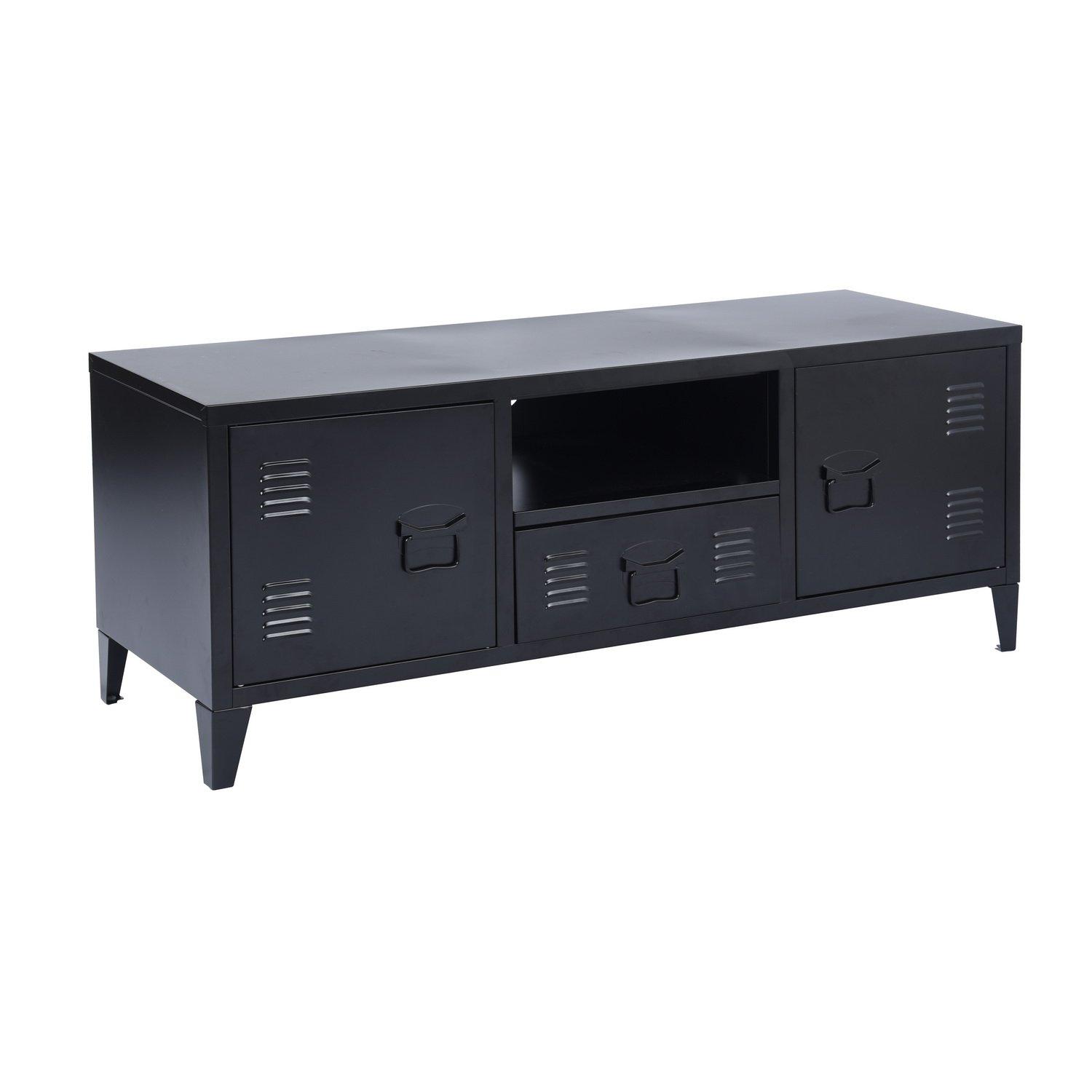 Black - FurnitureR - Metal TV Stand with Storage  120 cm Media Console Cabinet - 5