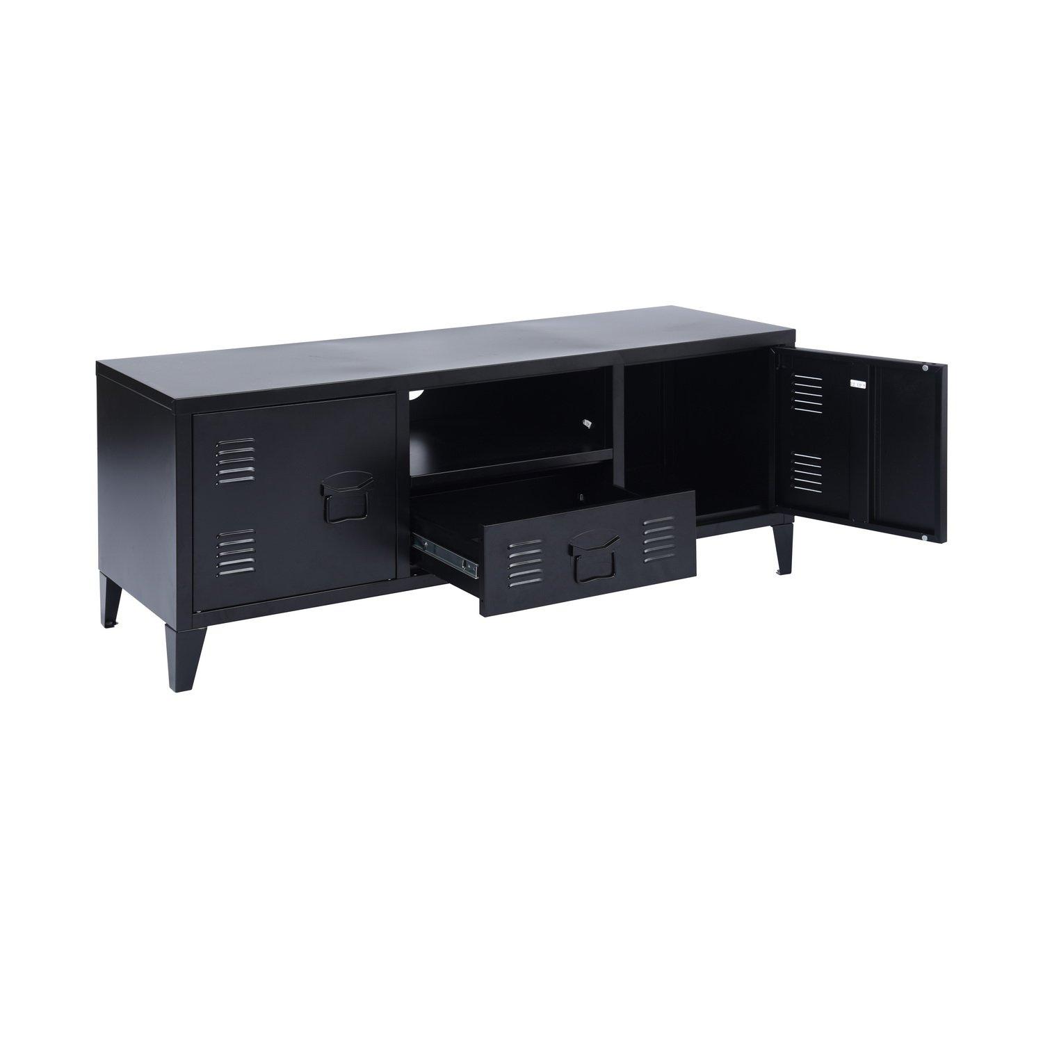Black - FurnitureR - Metal TV Stand with Storage  120 cm Media Console Cabinet - 6