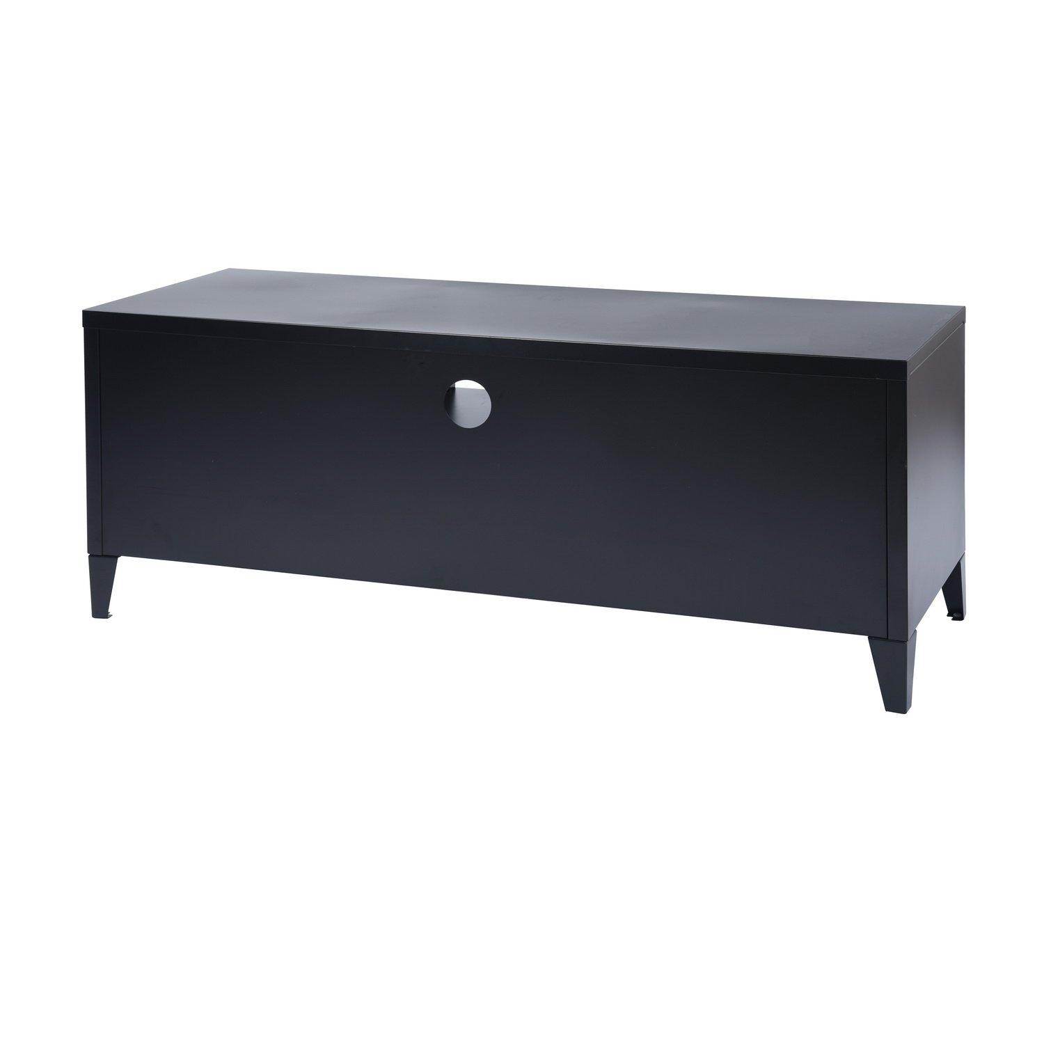 Black - FurnitureR - Metal TV Stand with Storage  120 cm Media Console Cabinet - 7