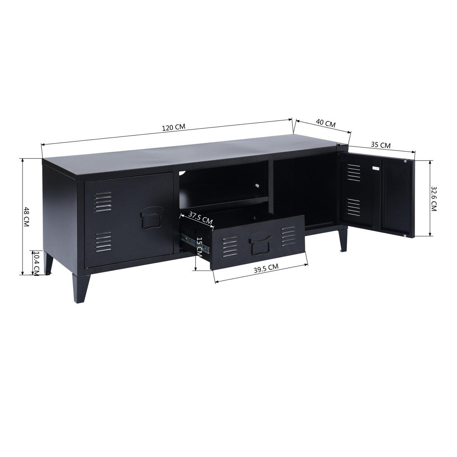 Black - FurnitureR - Metal TV Stand with Storage  120 cm Media Console Cabinet - 8
