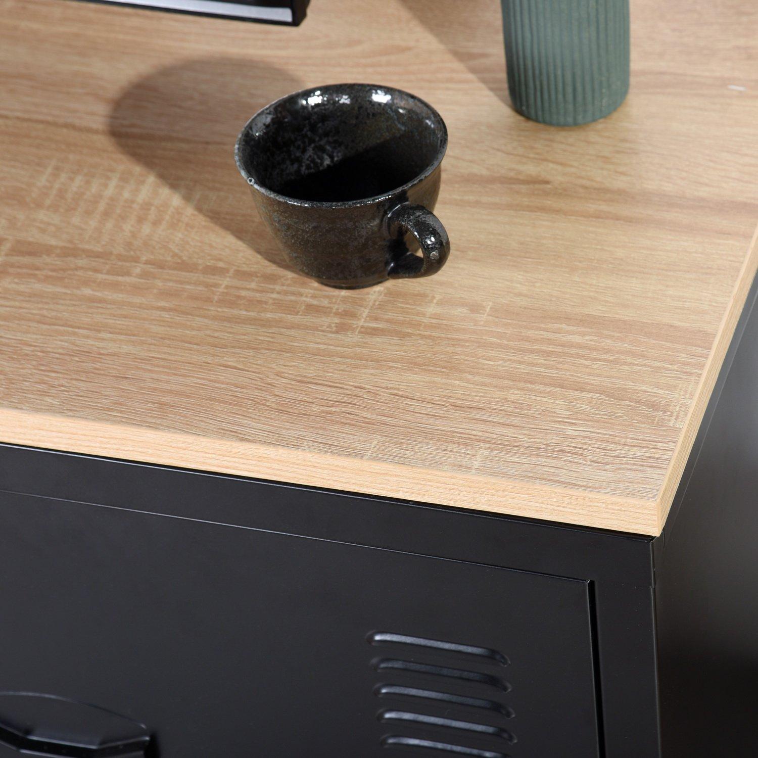 Oak Black - FurnitureR - Industrial Metal TV Stand with Storage  120 cm Media Console Cabinet - 4