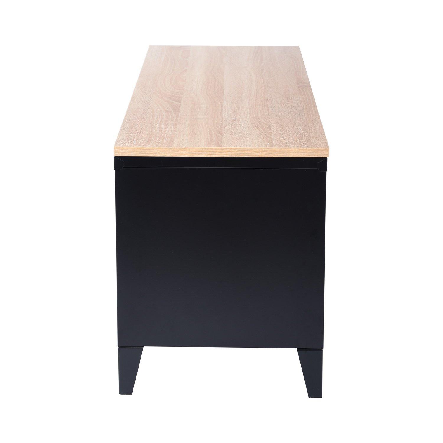 Oak Black - FurnitureR - Industrial Metal TV Stand with Storage  120 cm Media Console Cabinet - 8