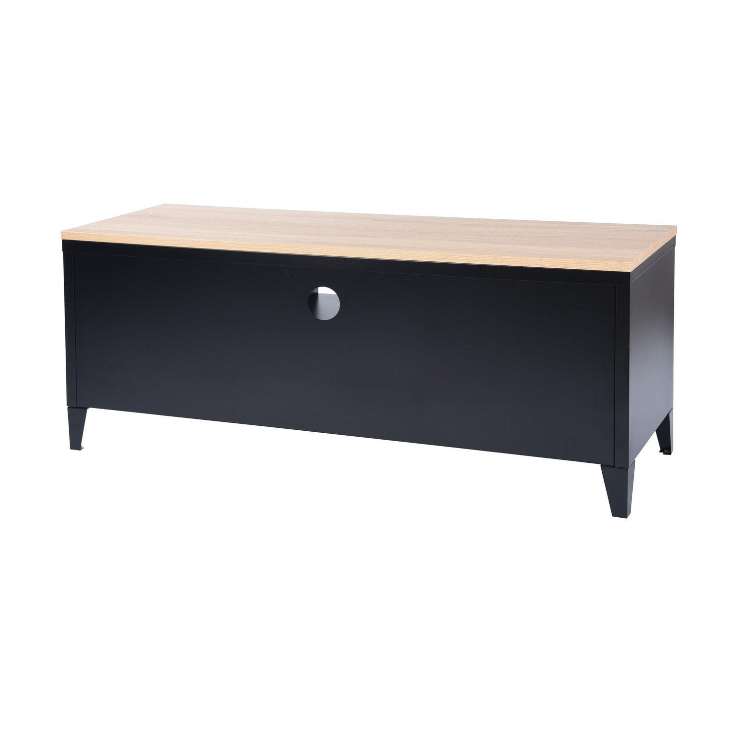 Oak Black - FurnitureR - Industrial Metal TV Stand with Storage  120 cm Media Console Cabinet - 9
