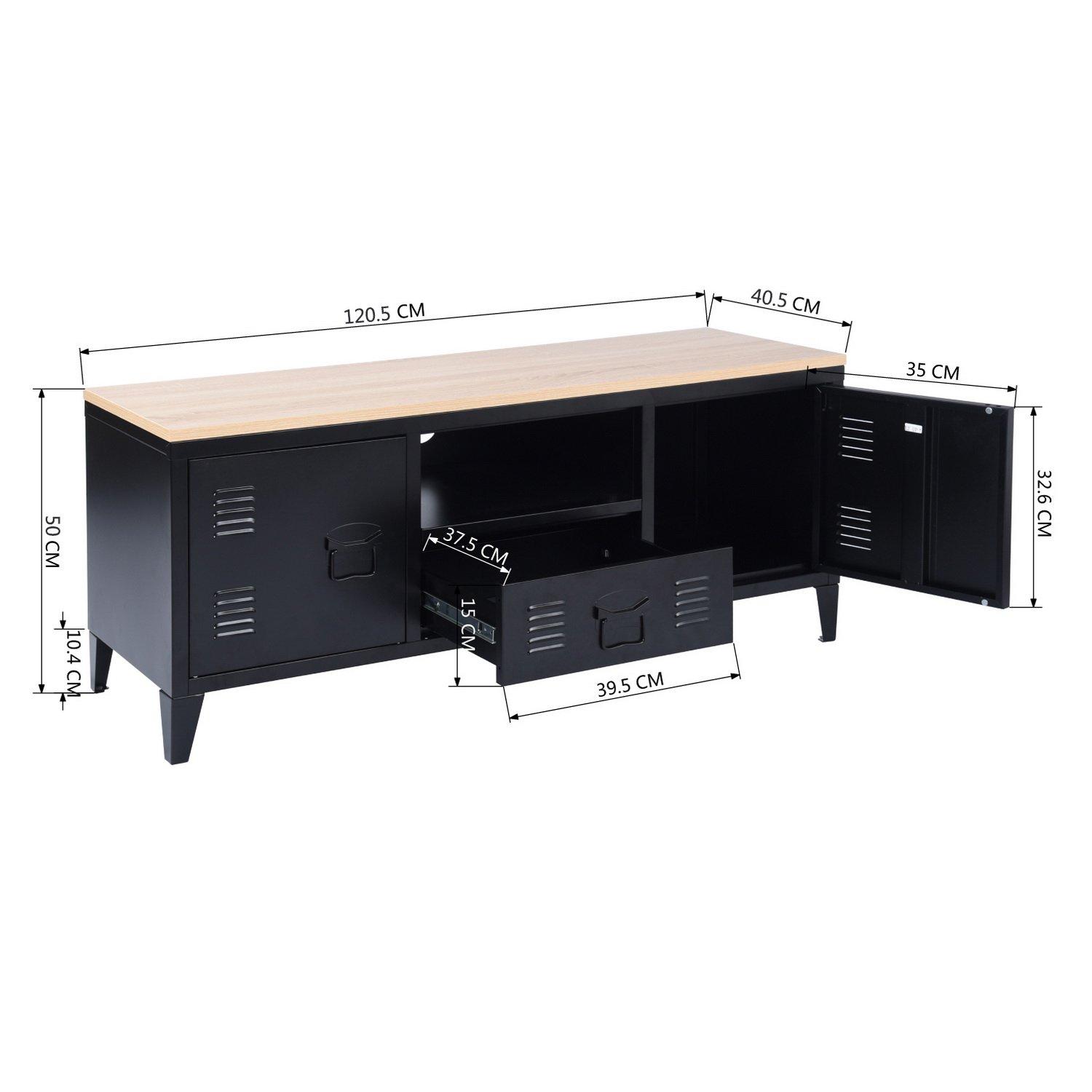 Oak Black - FurnitureR - Industrial Metal TV Stand with Storage  120 cm Media Console Cabinet - 10