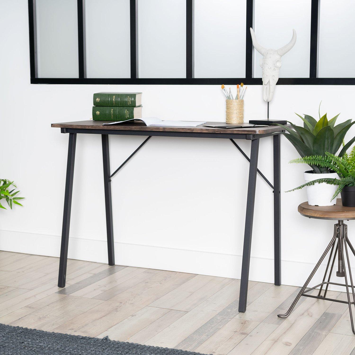 Dark Brown - FurnitureR - Folding Computer Desk – Small Writing Table - 1