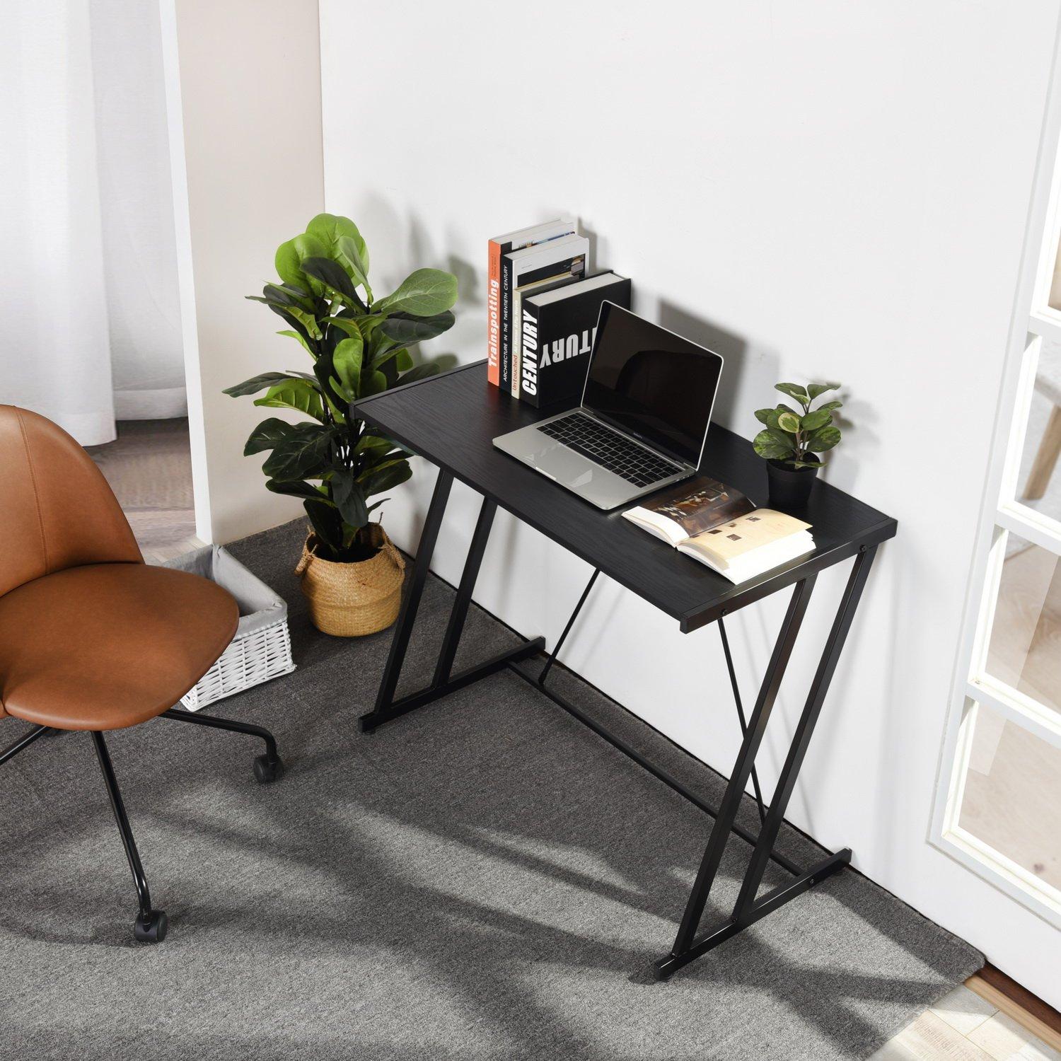 Black - FurnitureR - Computer Desk Black Metal Frame Writing Table - 1