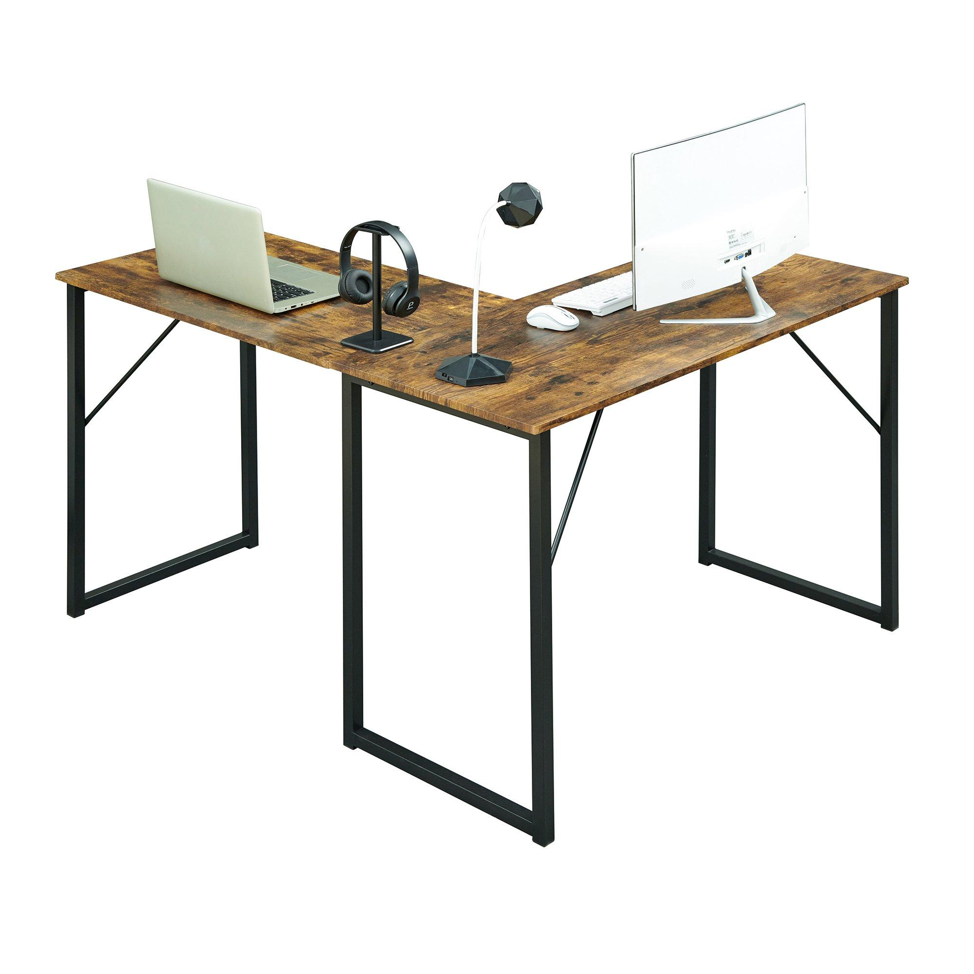 Vintage Brown - FurnitureR - L-Shaped Corner Desk 129 cm Home Office Computer Table with Metal Frame - 1