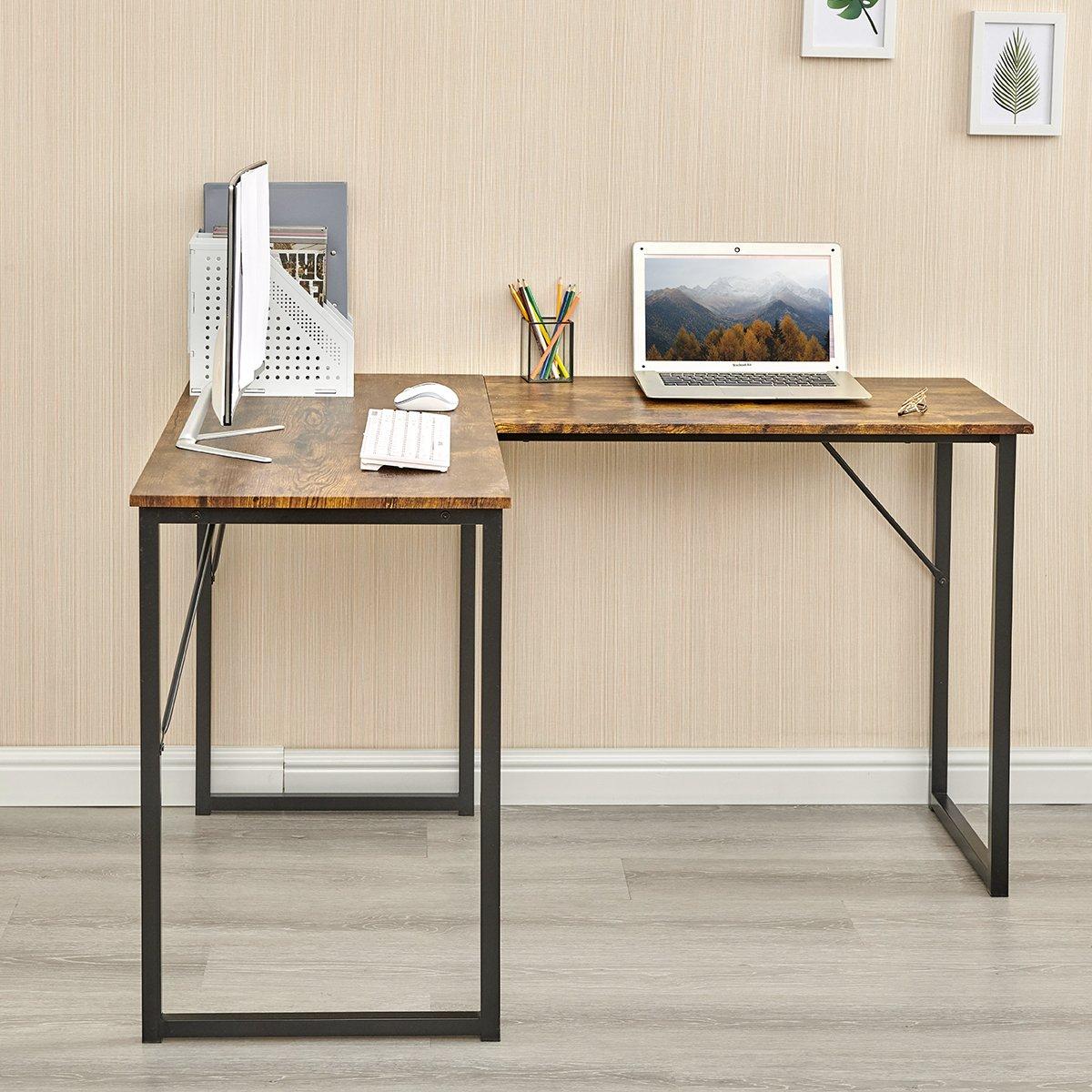 Vintage Brown - FurnitureR - Corner Desk 129 cm Home Office Computer Table with Metal Frame - 3